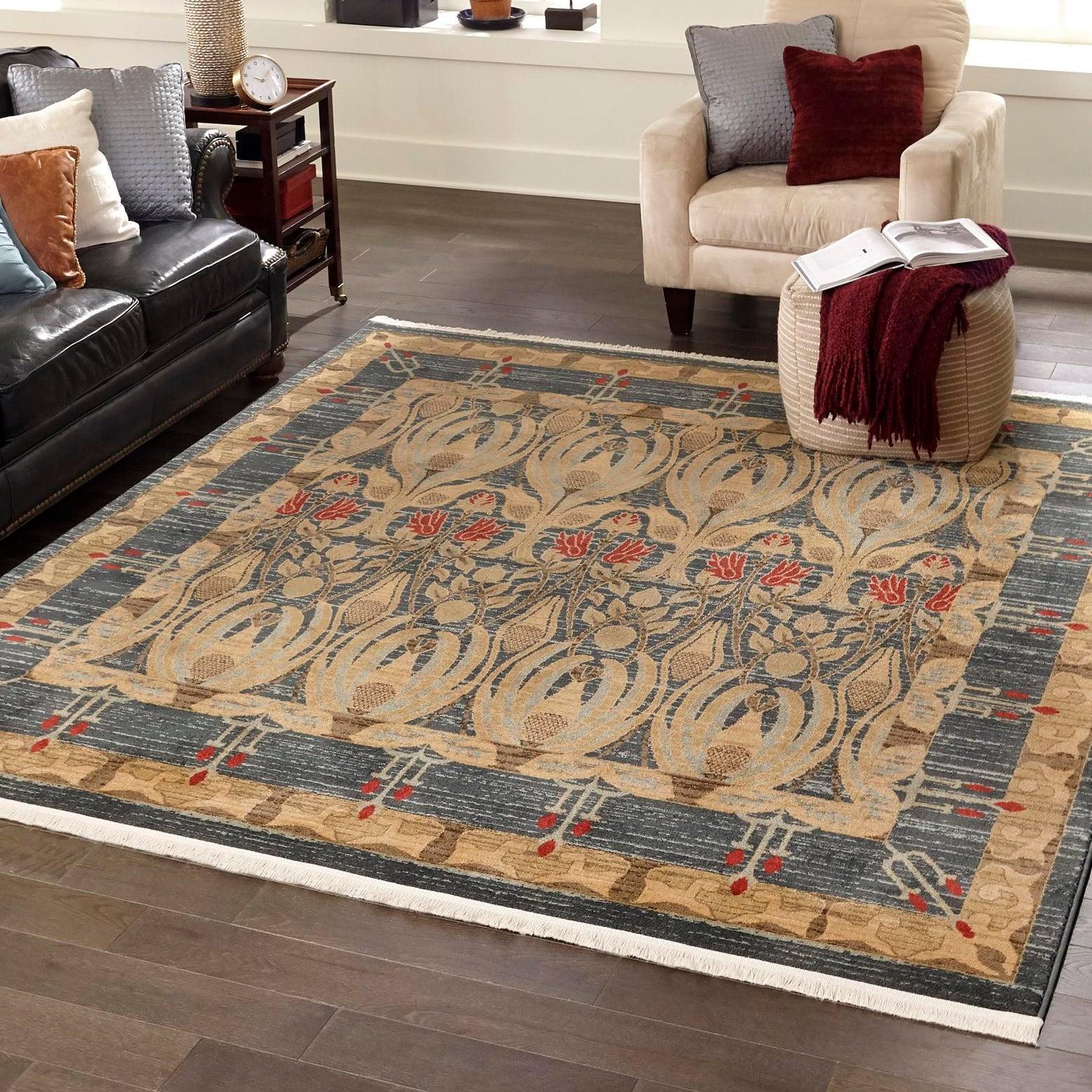 Unique Loom Edinburgh Collection Area Rug - Canmore (6' Square Navy Blue/Tan)