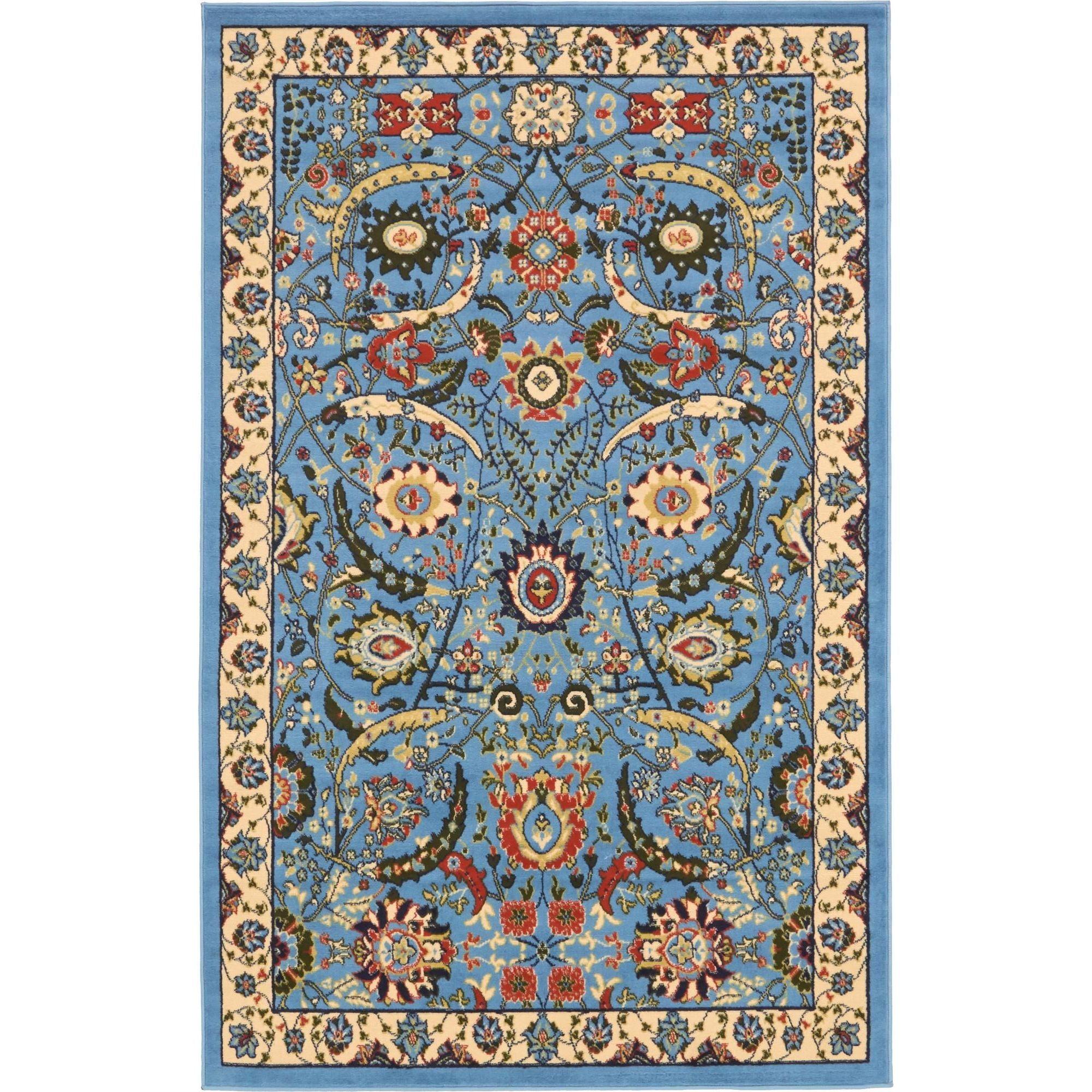 Blue Rectangular Synthetic Easy-Care Stain-Resistant Rug 5'3" x 8'