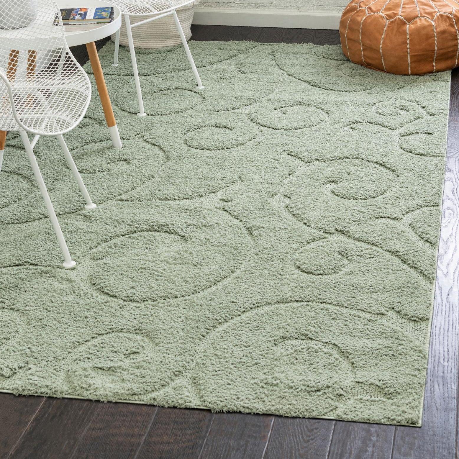 Unique Loom Floral Shag Collection Area Rug - Carved (5' 1" x 8' Rectangle Green)