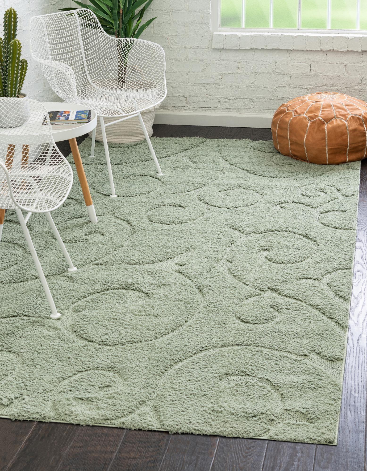 Unique Loom Carved Floral Shag Rug , 9' 0" x 12' 2" ,Green