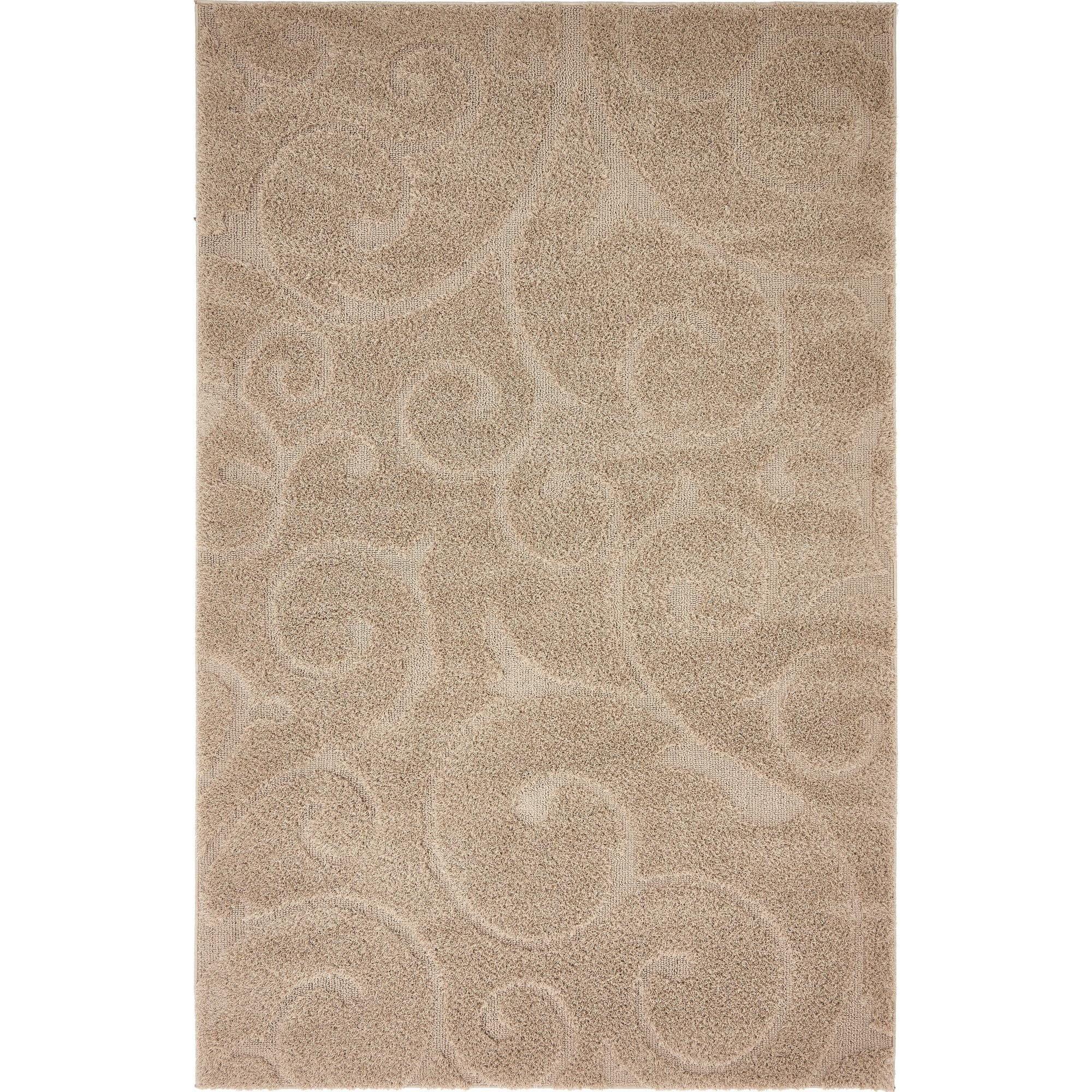 Botanical Bliss Beige Shag Rug 5' x 8' with Floral Pattern