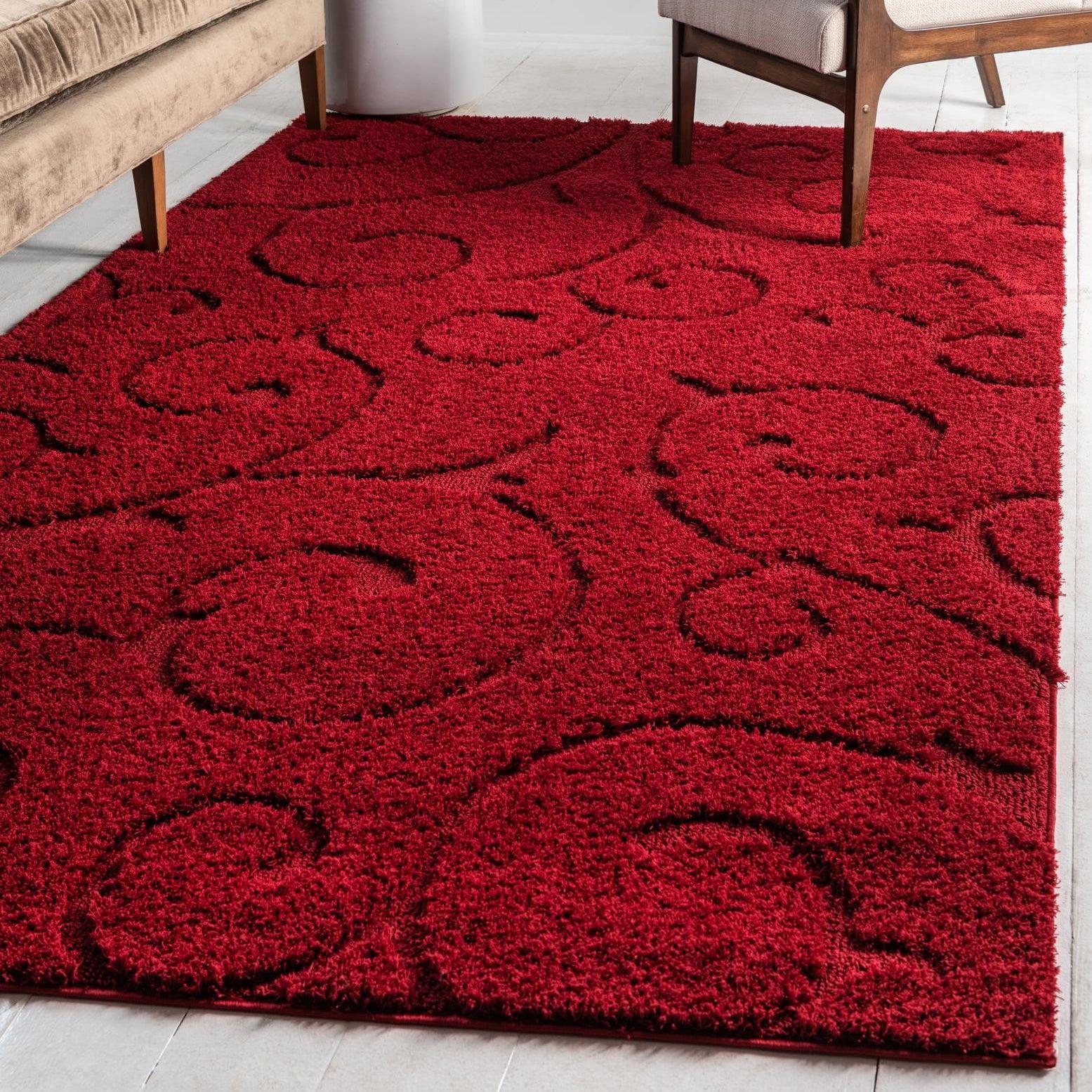 Red Floral Shag 9' x 12' Synthetic Area Rug