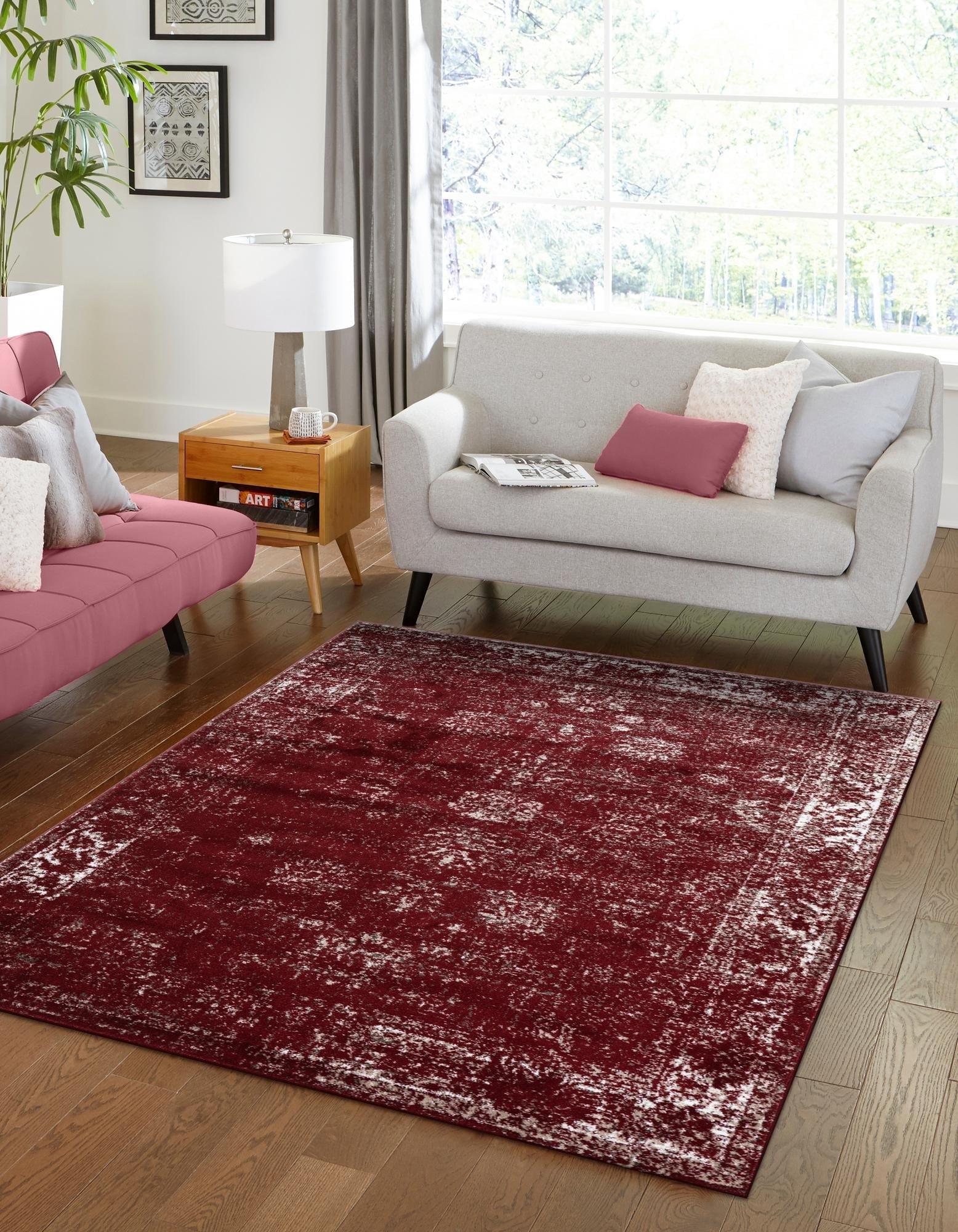 Burgundy Rectangular Synthetic Reversible Area Rug