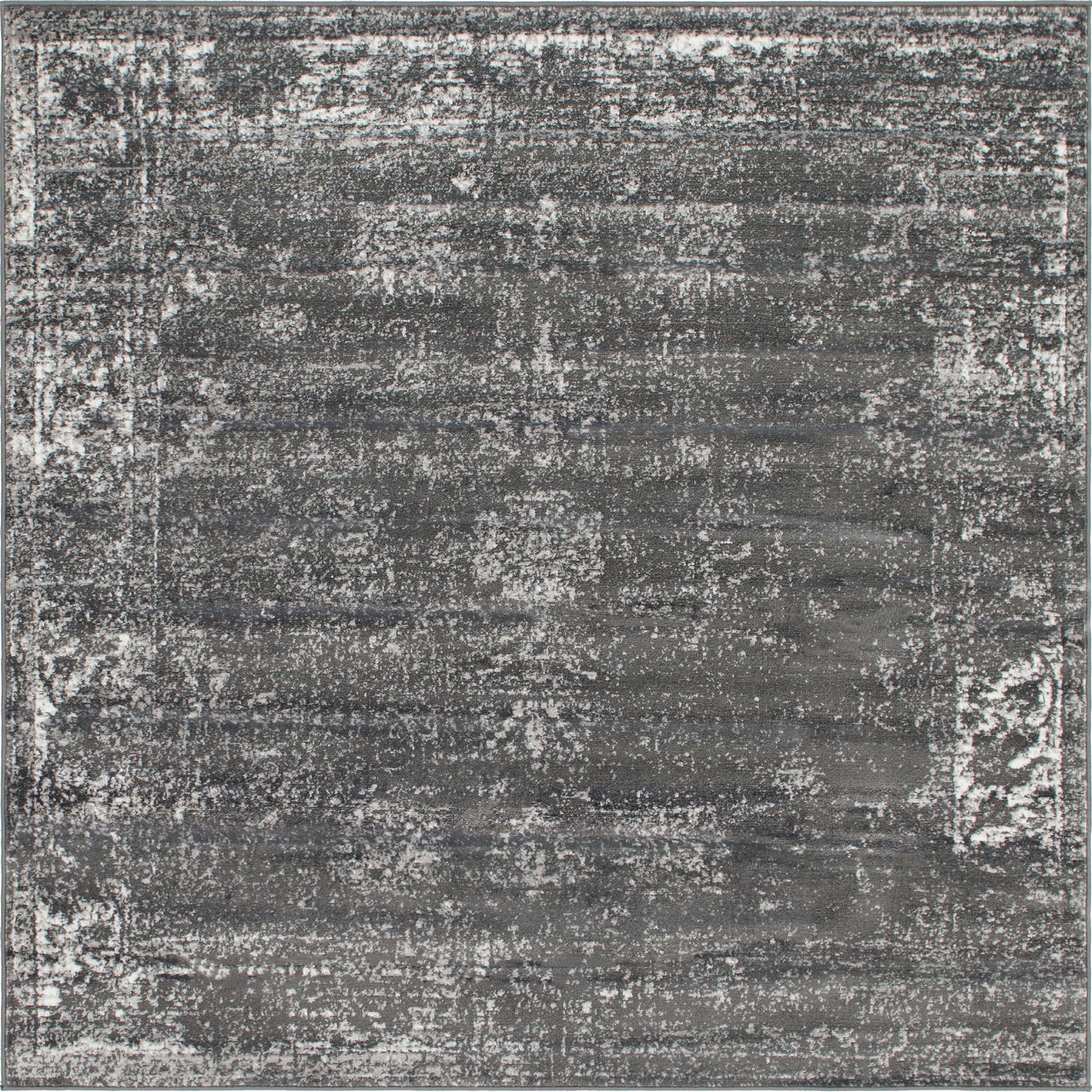 Handmade Dark Grey Stain-Resistant Square Area Rug