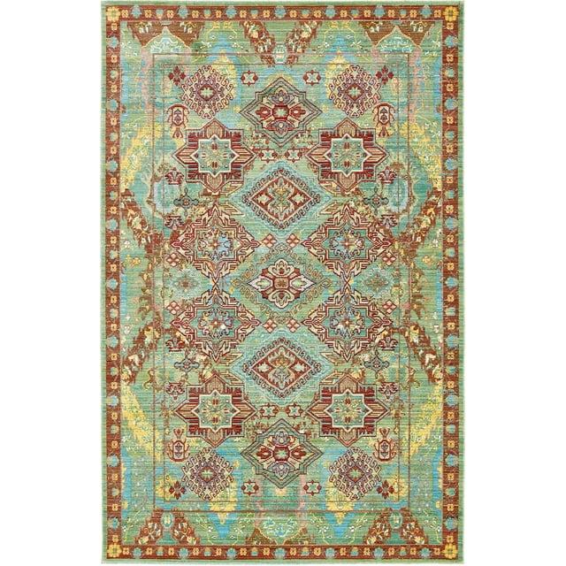 Unique Loom Cavatina Austin Rug Green/Burgundy 5' 1" x 8' Rectangle Border Bohemian Perfect For Living Room Bed Room Dining Room Office