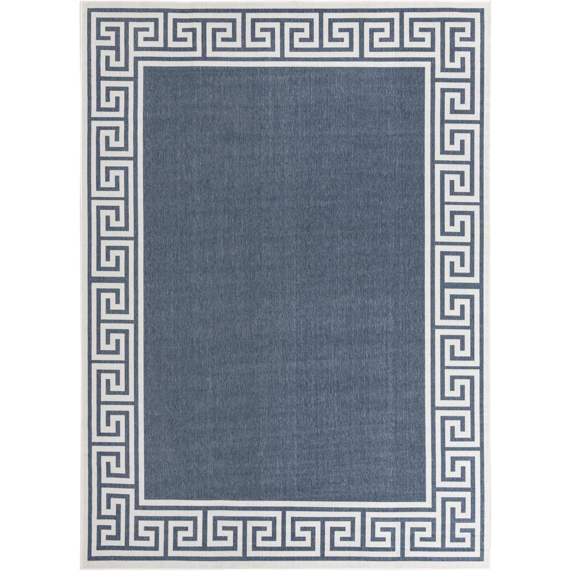 Navy Blue and Ivory Geometric Outdoor Rug 9' x 12'