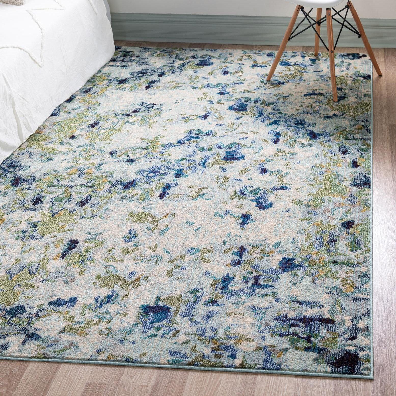 Abstract Light Blue 8'x10' Synthetic Easy-Care Area Rug