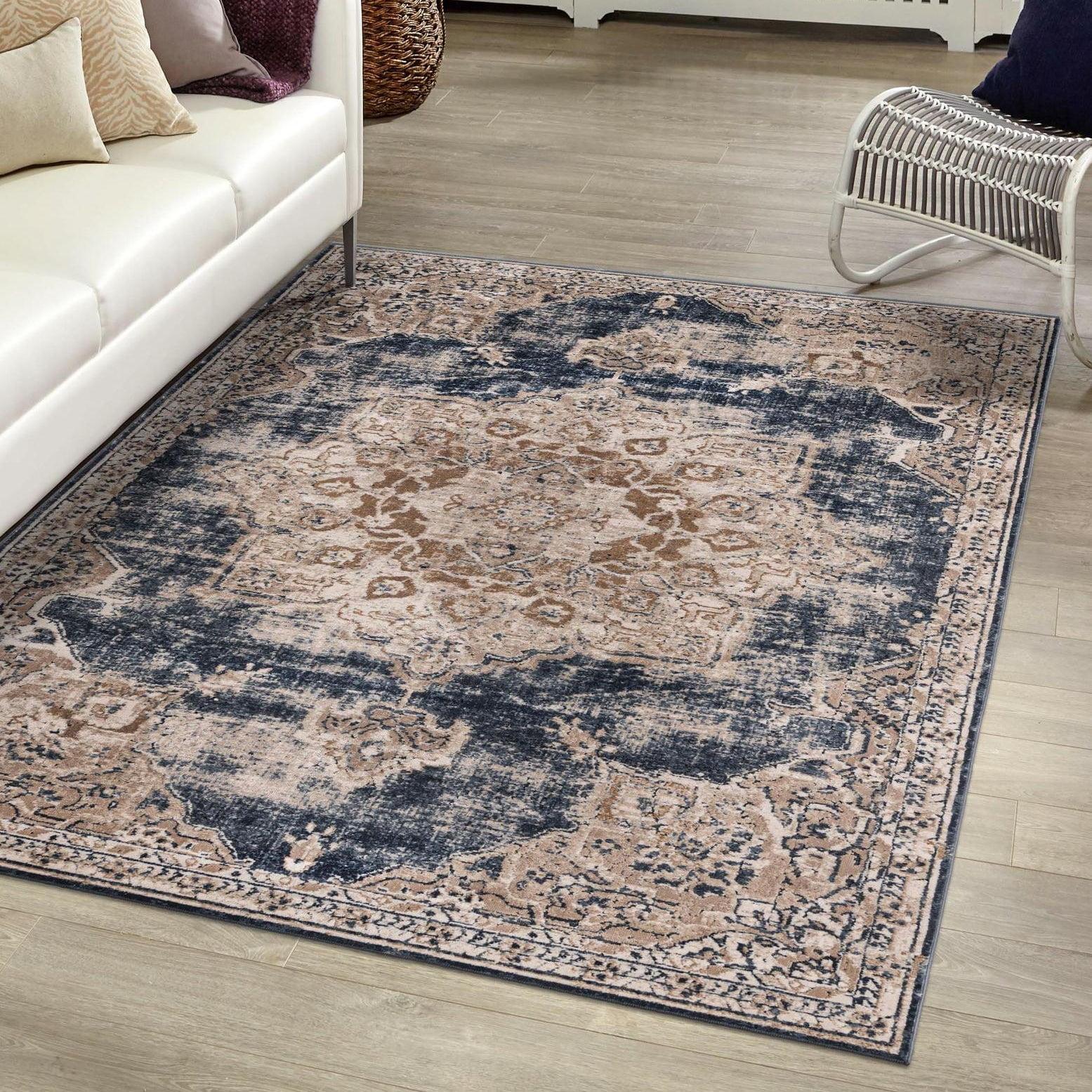 Unique Loom Chateau Collection Area Rug - Roosevelt (9'  x 12' 2" Rectangle Dark Blue/Beige)