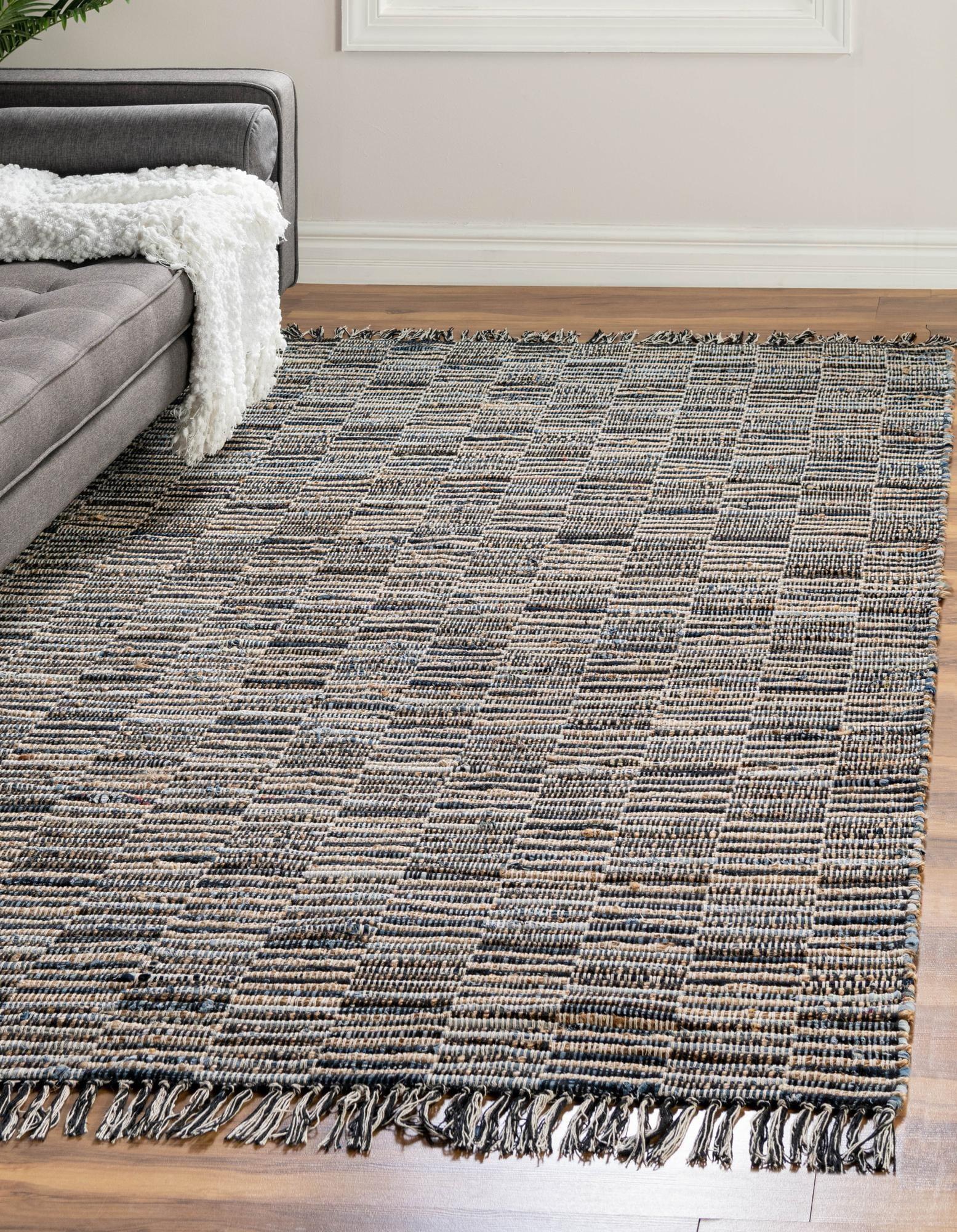 Handwoven Denim Blue & Gray Braided Jute Rug, 2x3 ft