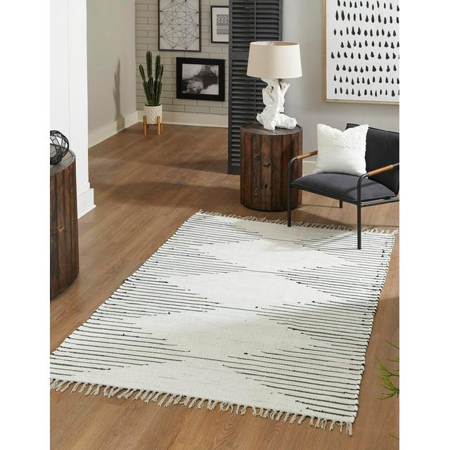 Unique Loom Chindi Cotton Collection Area Rug - Briah (8'  x 11' Rectangle White/Black)