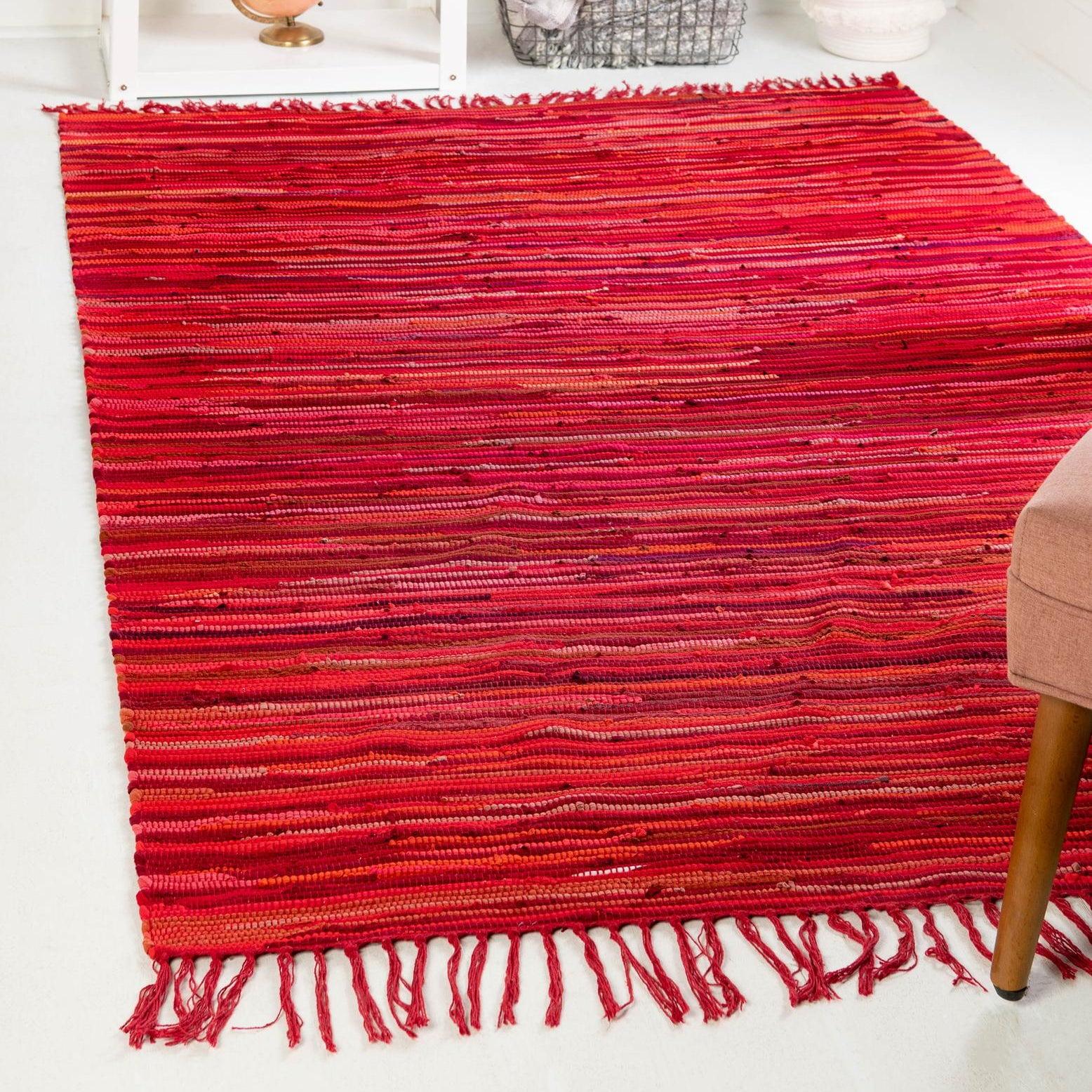Unique Loom 8' 0 x 10' 0 Striped Chindi Cotton Rectangle Area Rug