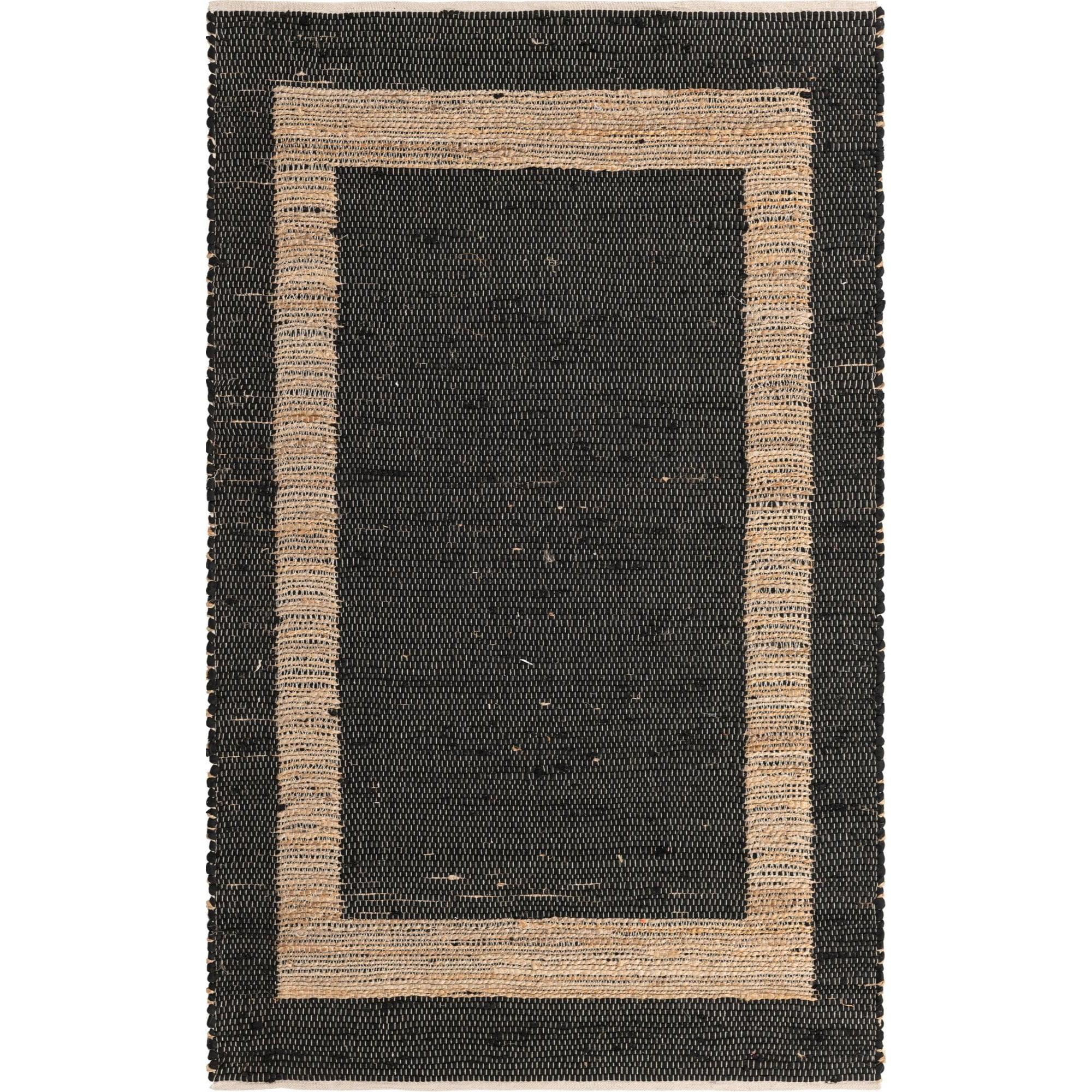 Handmade Black Geometric Braided Jute Area Rug 5' x 8'