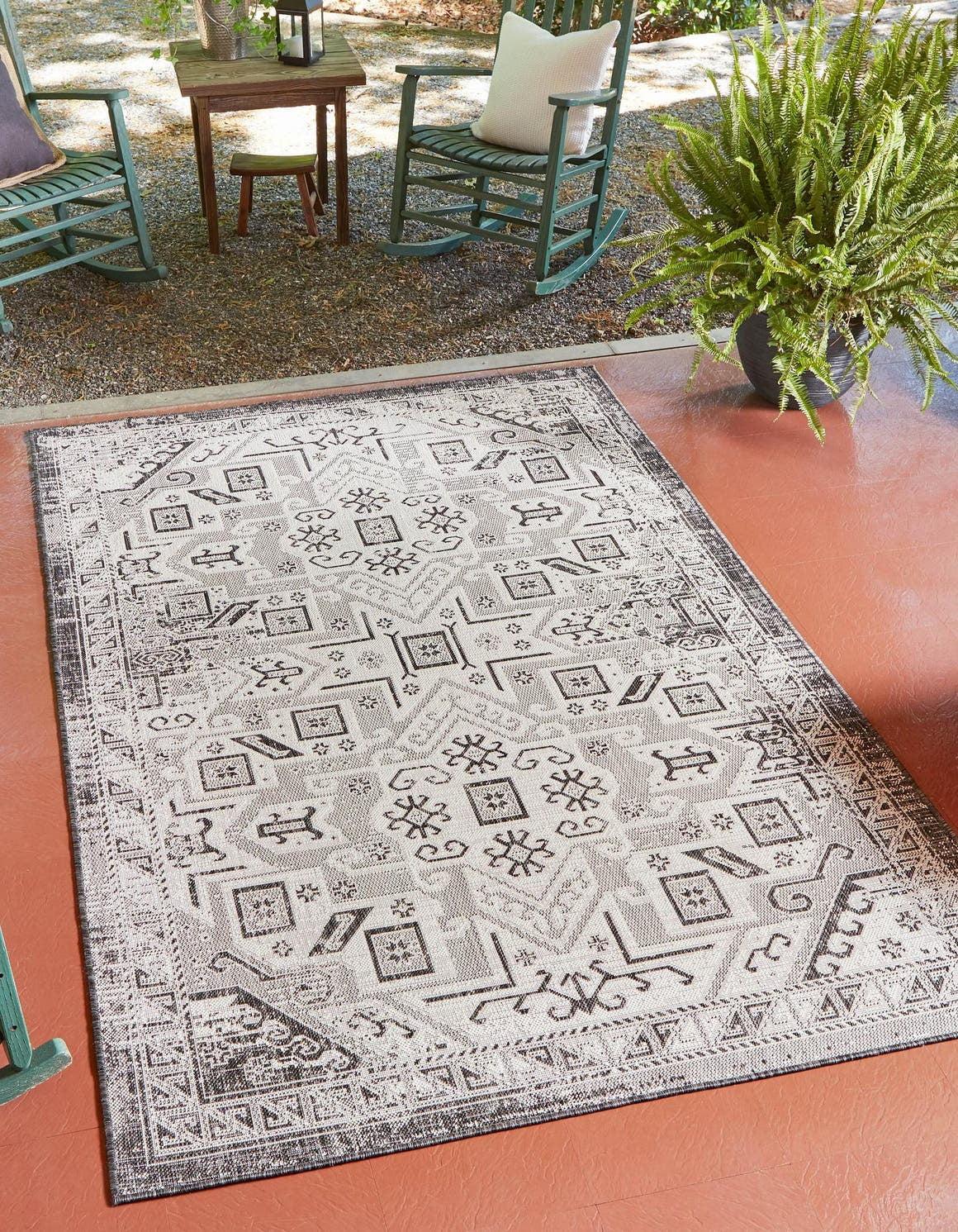 Charcoal Gray 10' x 14' Synthetic Reversible Outdoor Rug