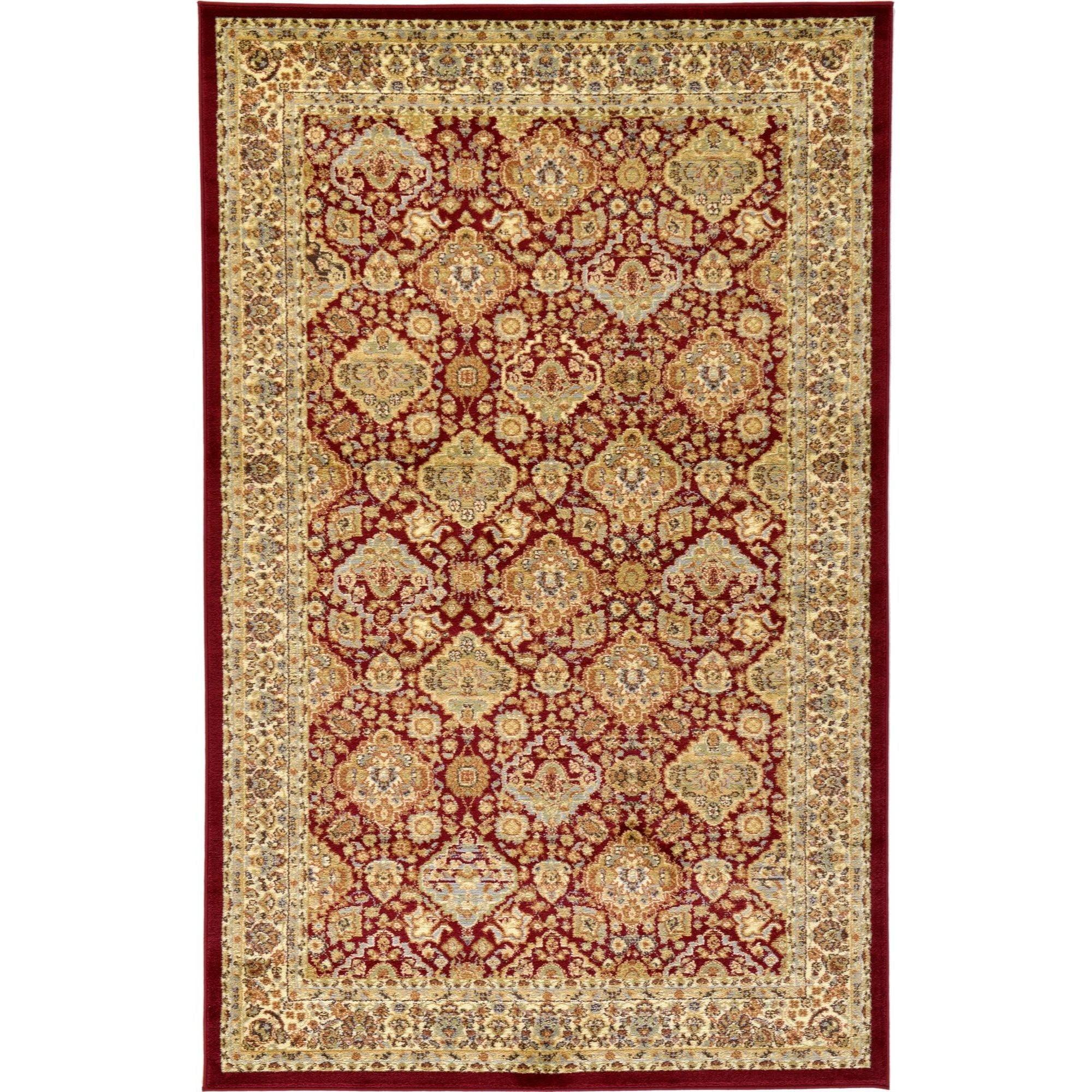 Elegant Red 5' x 8' Rectangular Synthetic Area Rug for Indoor Use