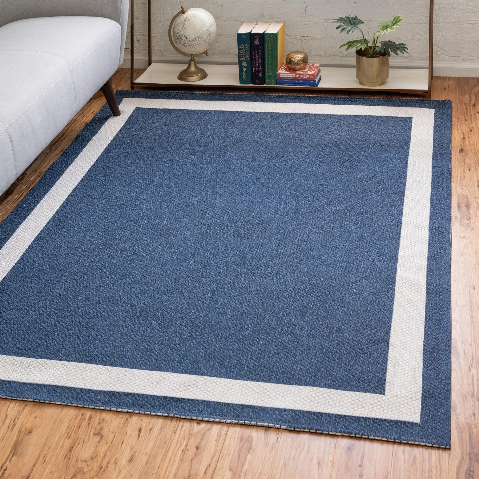 Unique Loom Decatur Collection Area Rug - Border (6' 4" x 9' Rectangle Navy Blue/Ivory)