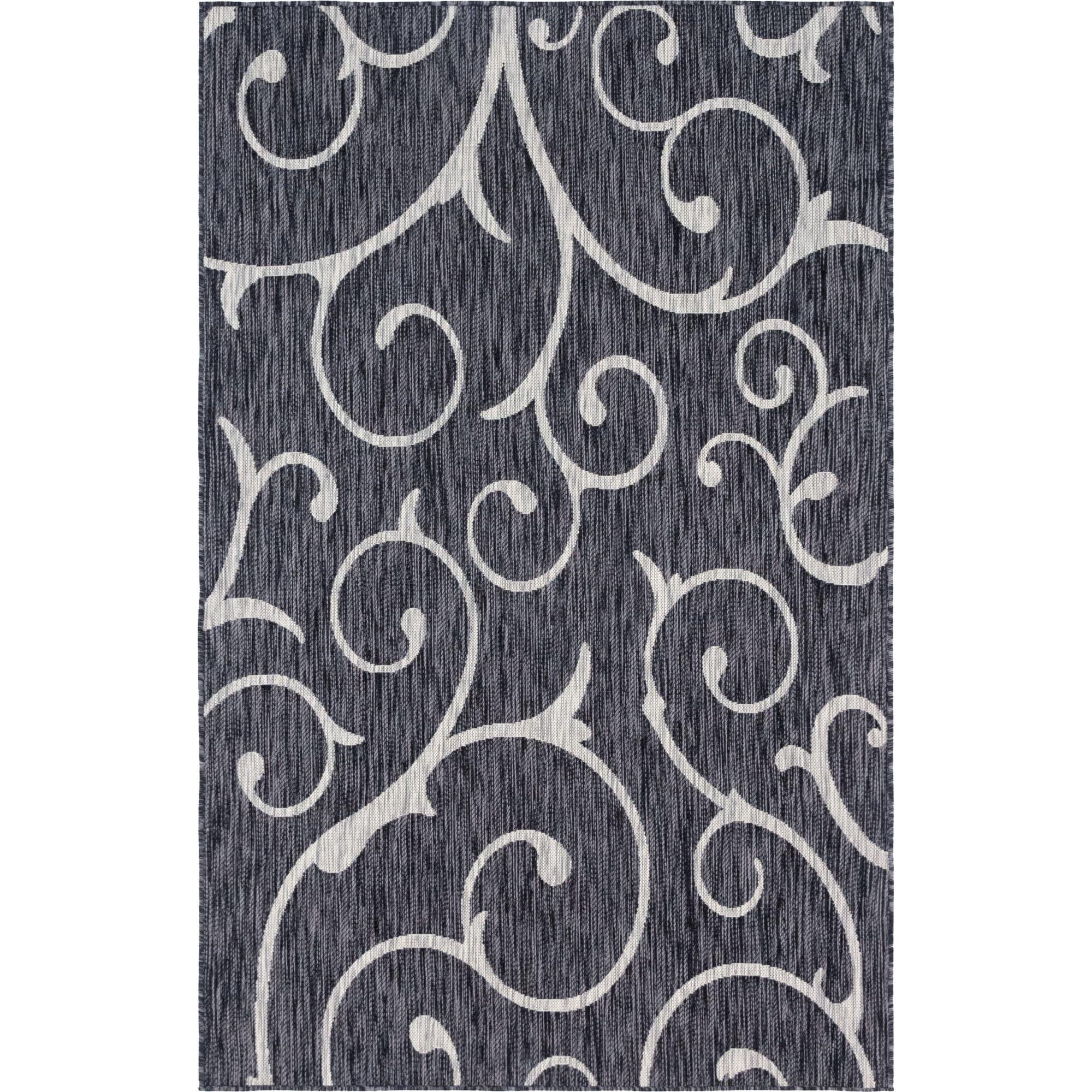 Gray Abstract Synthetic Rectangular Outdoor Area Rug