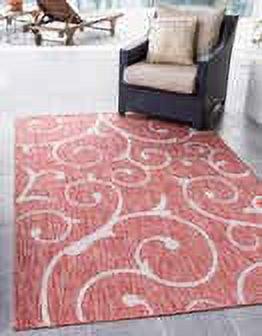 Unique Loom 4' 1 x 6' 1 Rectangle Indoor/Outdoor Botanical Rust Red Area Rug