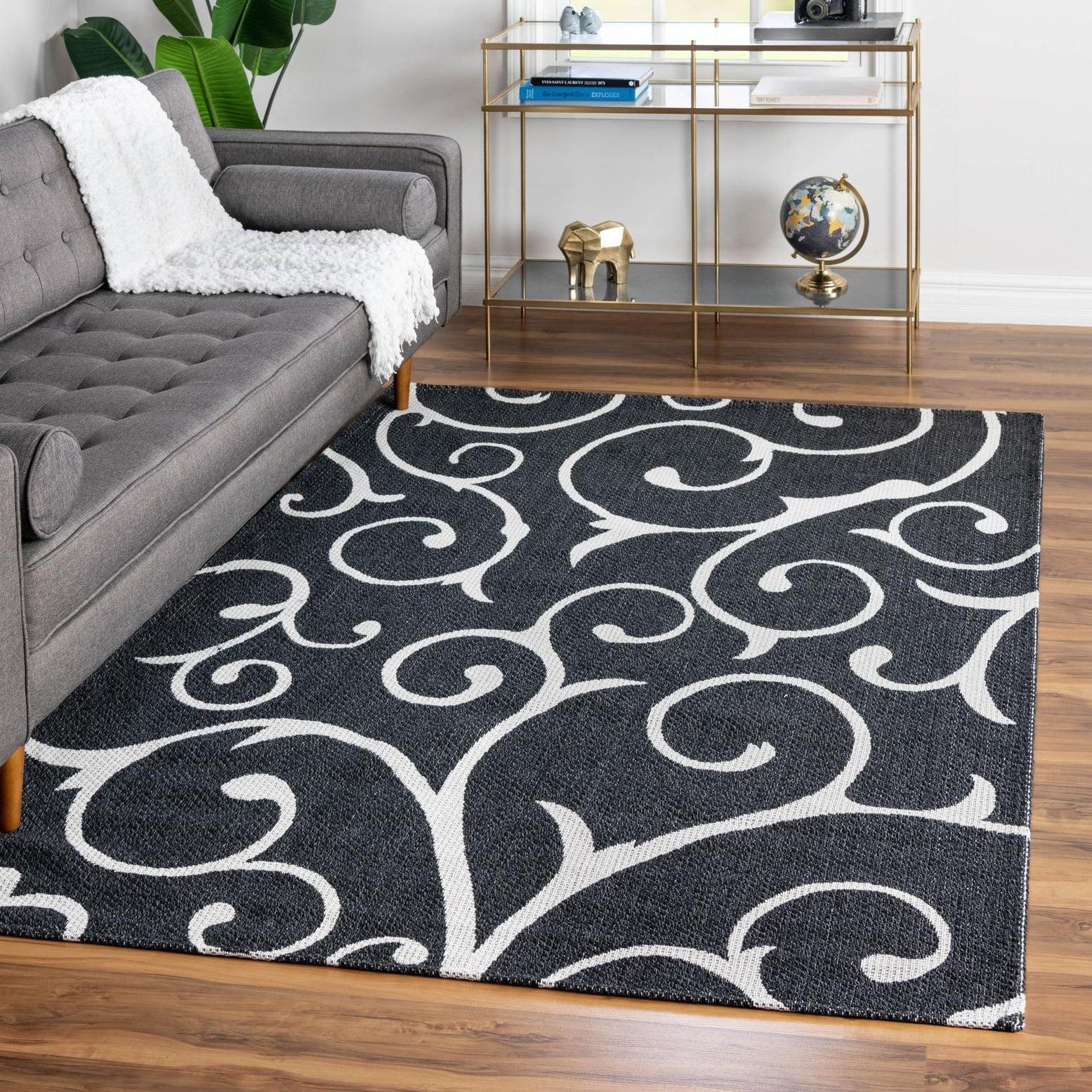 Unique Loom Decatur Collection Area Rug - Scroll (4' 2" x 6' Rectangle Black/Ivory)