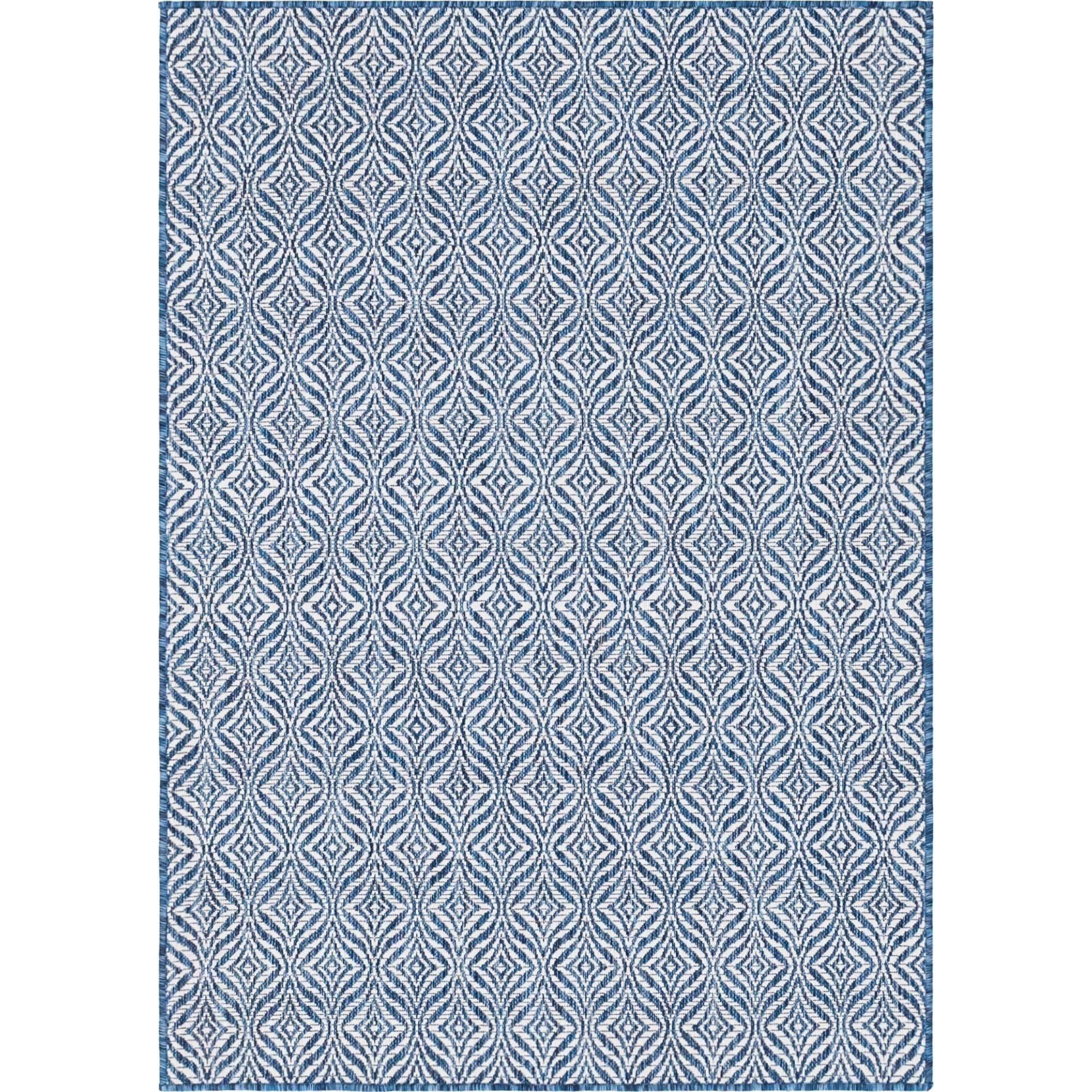 Coastal Blue Trellis 4' x 6' Easy-Care Outdoor Rug