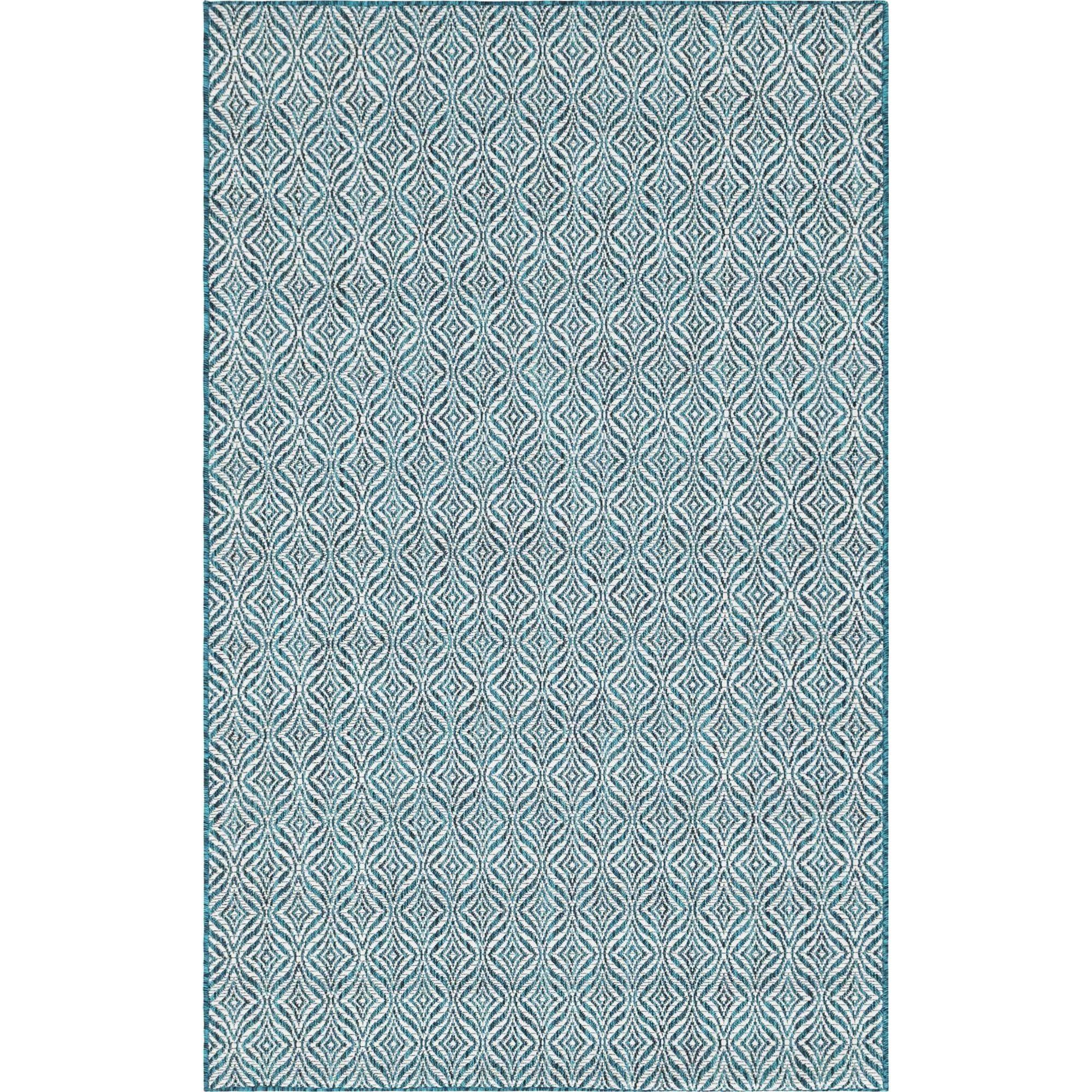 Coastal Teal Trellis 5'3" x 8' Easy-Care Synthetic Outdoor Rug