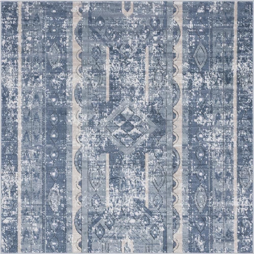 Unique Loom Portland Collection Area Rug - Depoe (6' 1" Square Blue/Beige)