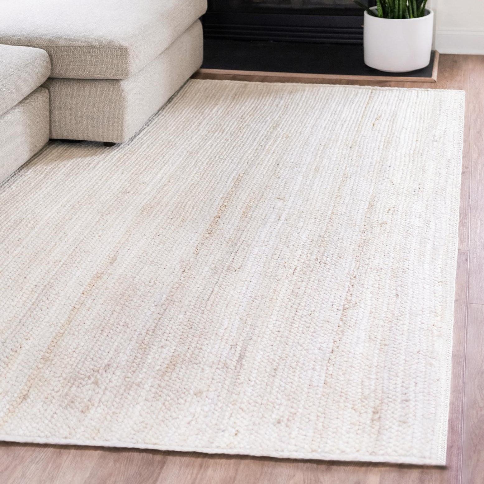 Handmade White Braided Jute Indoor Rug, Easy Care and Stain-resistant