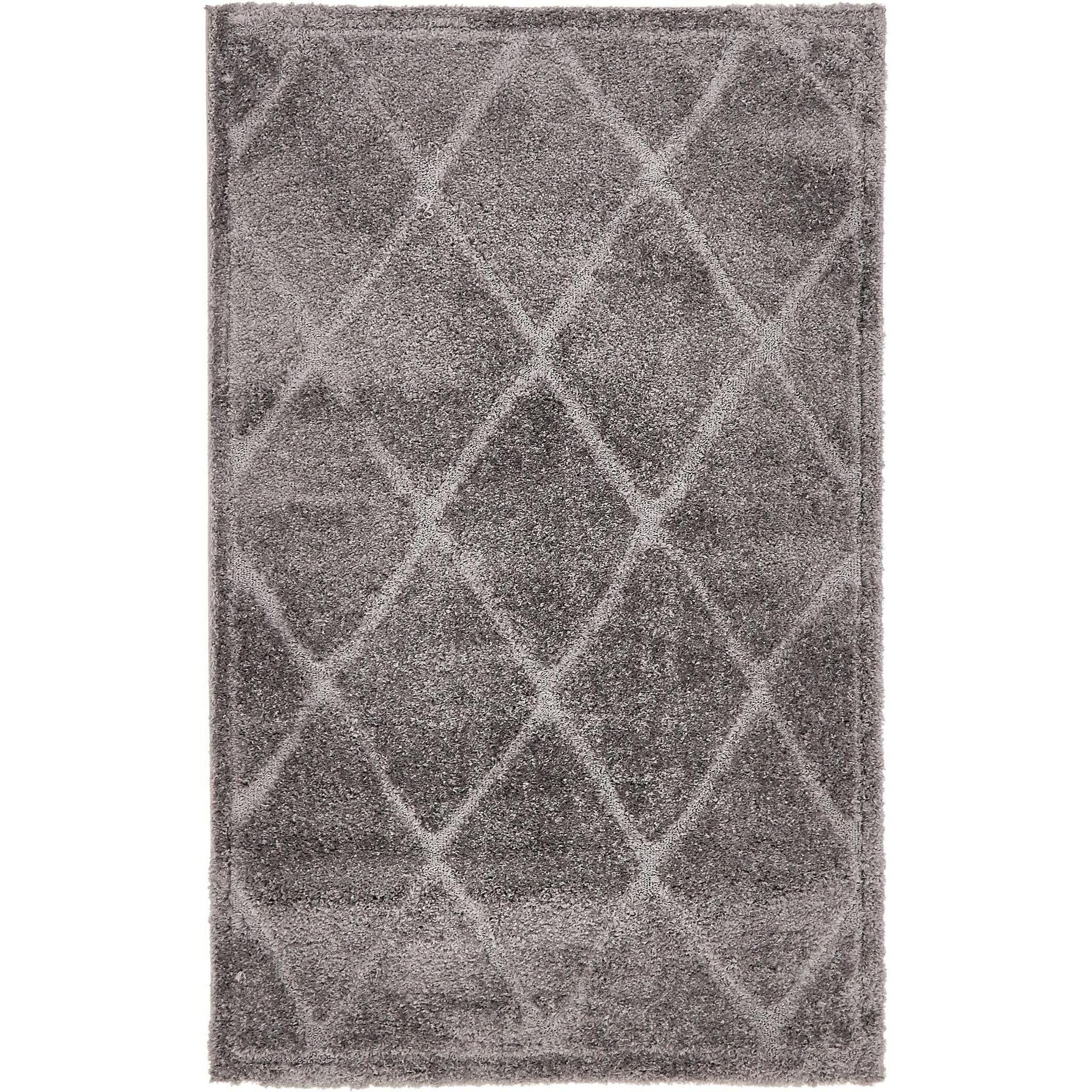 Unique Loom Diamond Trellis Shag Rug Dark Gray 5' 1" x 8' Rectangle Border Traditional Perfect For Living Room Bed Room Dining Room Office