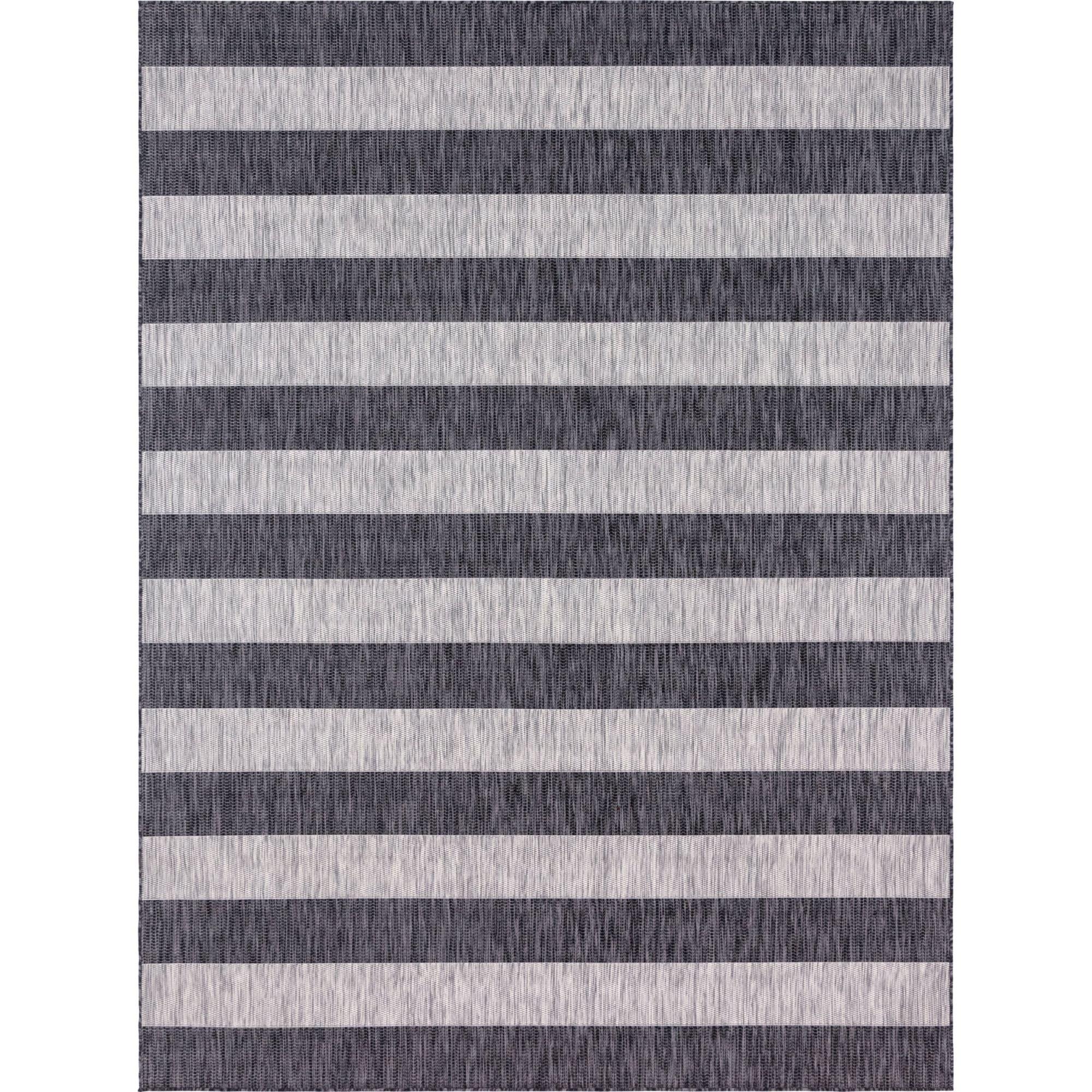 Unique Loom 9' 0 x 12' 2 Rectangle Indoor/Outdoor Striped Charcoal Gray Area Rug