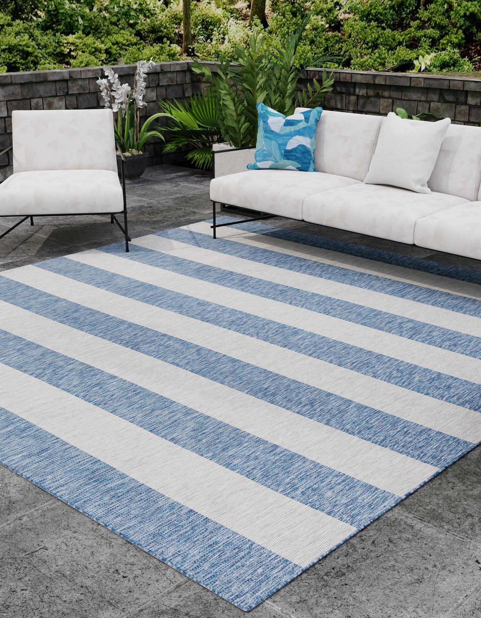 Unique Loom Outdoor Striped Distressed Stripe Striped Woven Area Rug