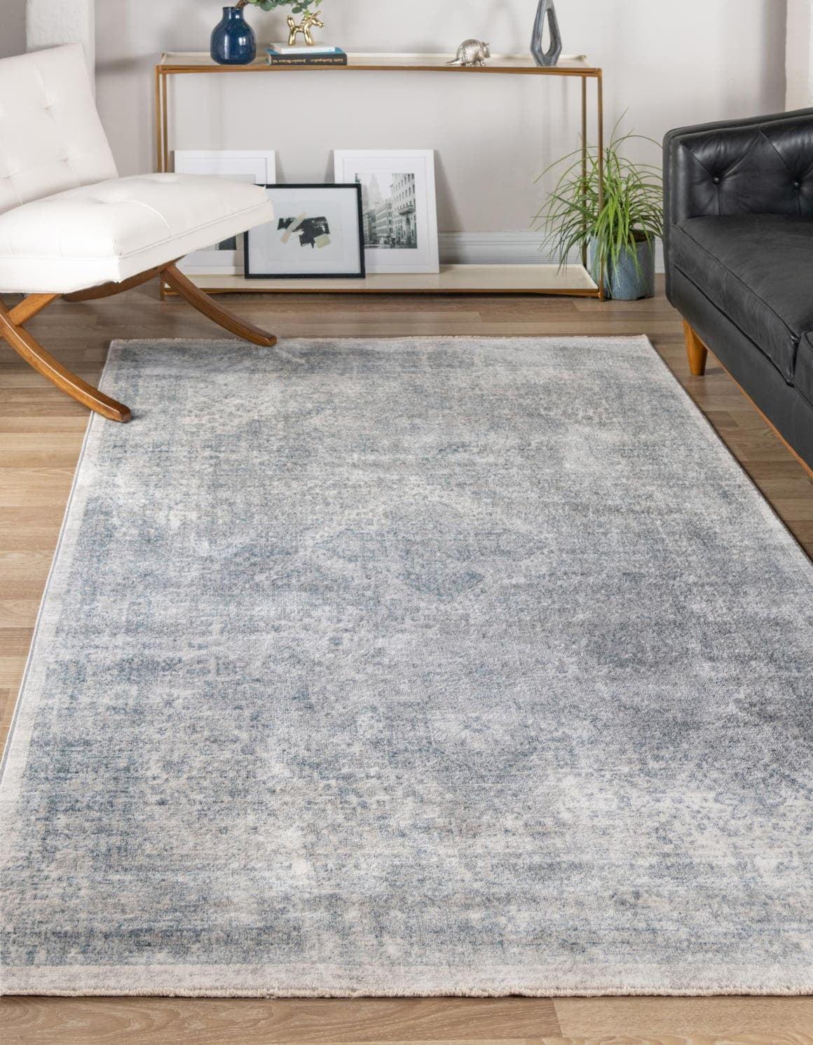 Noble Gray Rectangular Easy-Care Synthetic Area Rug