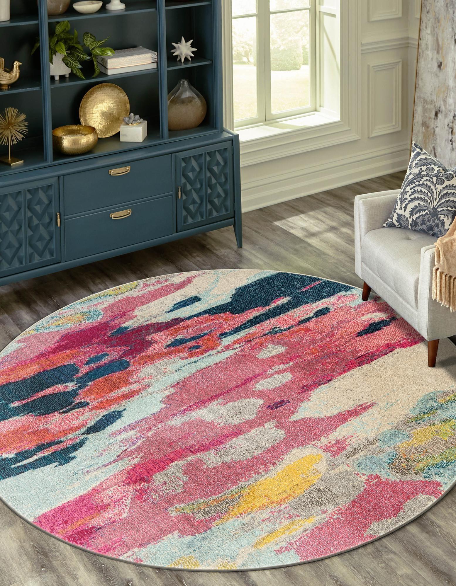 Unique Loom Estrella Collection Area Rug - Laurnell (6' 1" Round Pink/Orange)