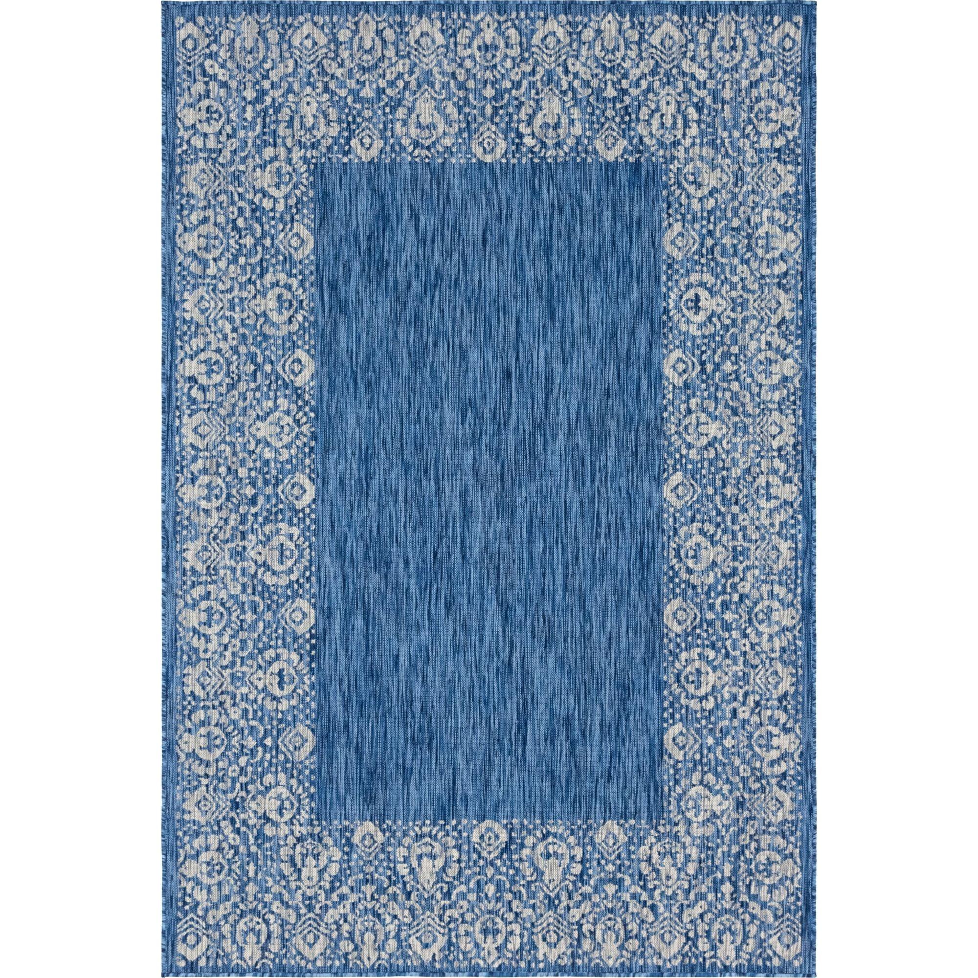 Breezy Blue Floral 6' x 9' Synthetic Outdoor Rug