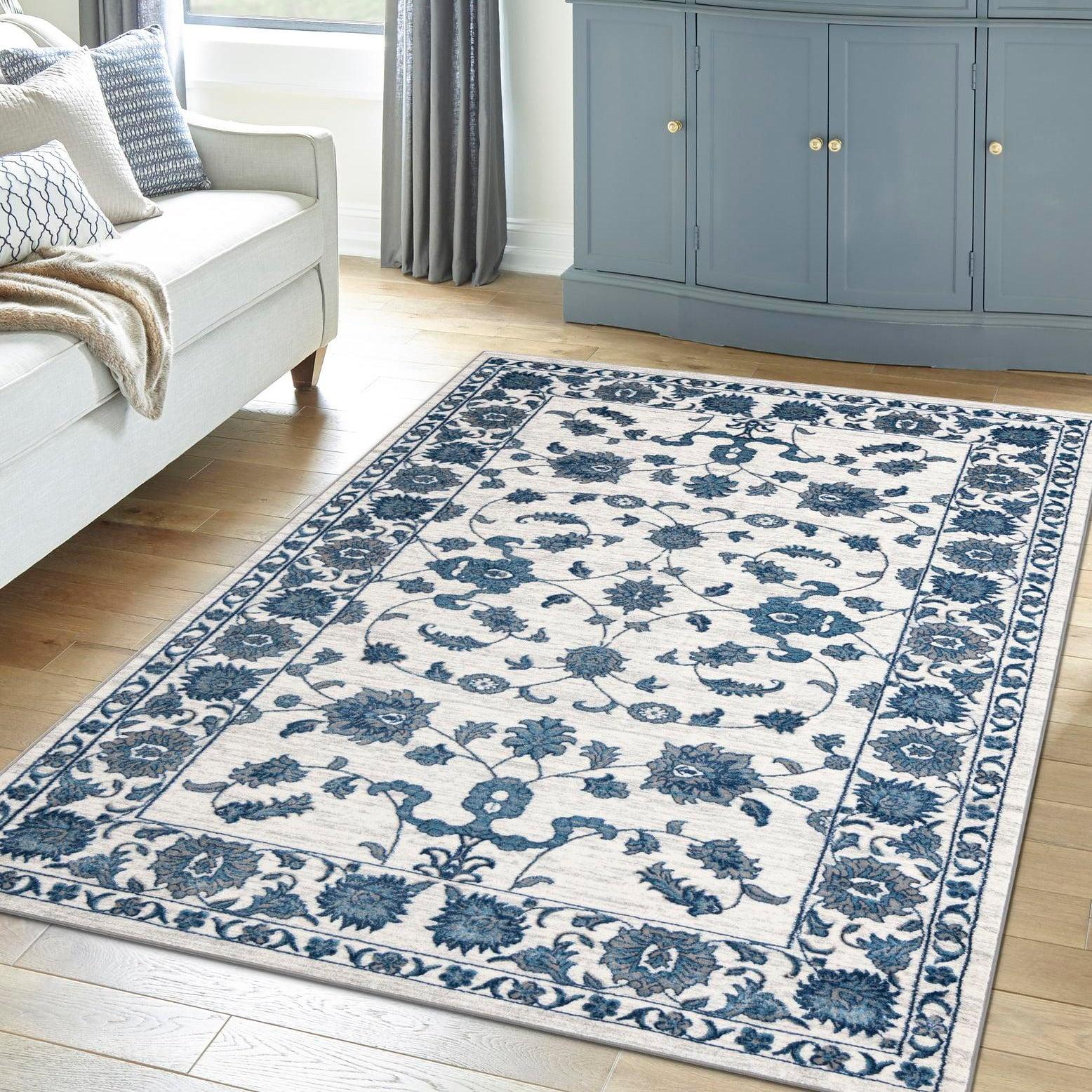 Unique Loom Boston Collection Area Rug - Floral (3' 3" x 5' 3" Rectangle White Blue/Gray)