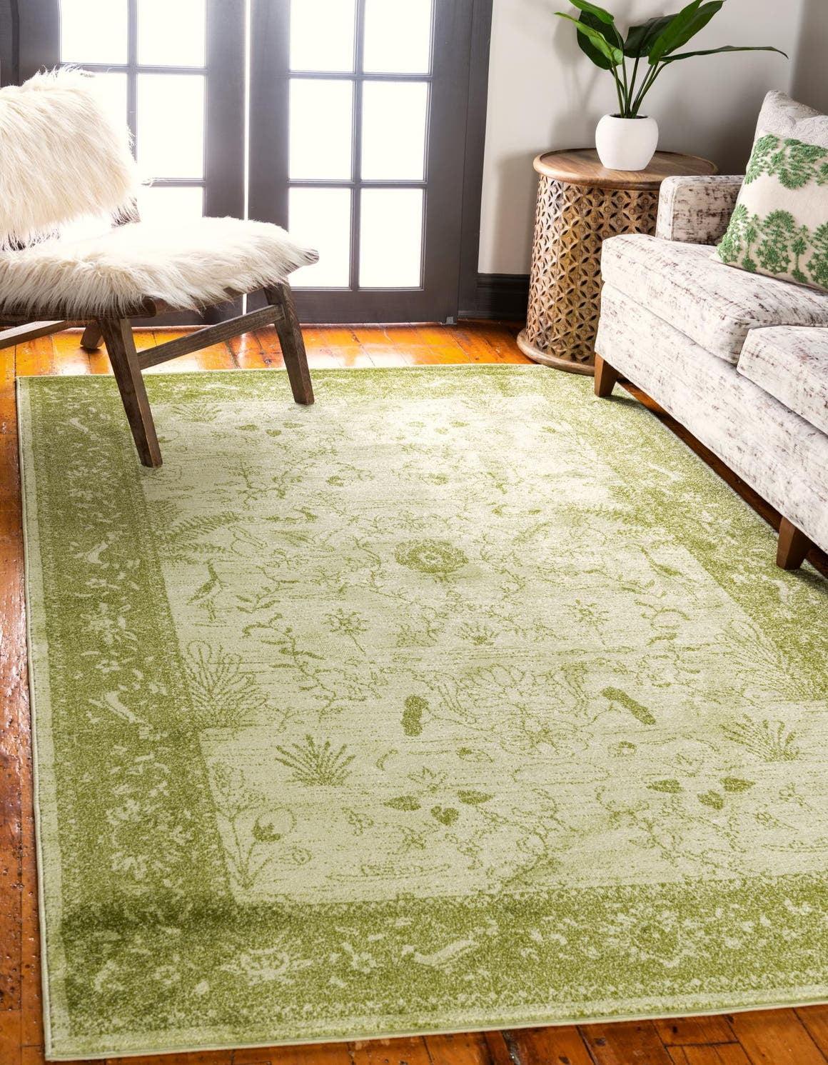 Miranda Light Green Floral Indoor Rectangular Rug