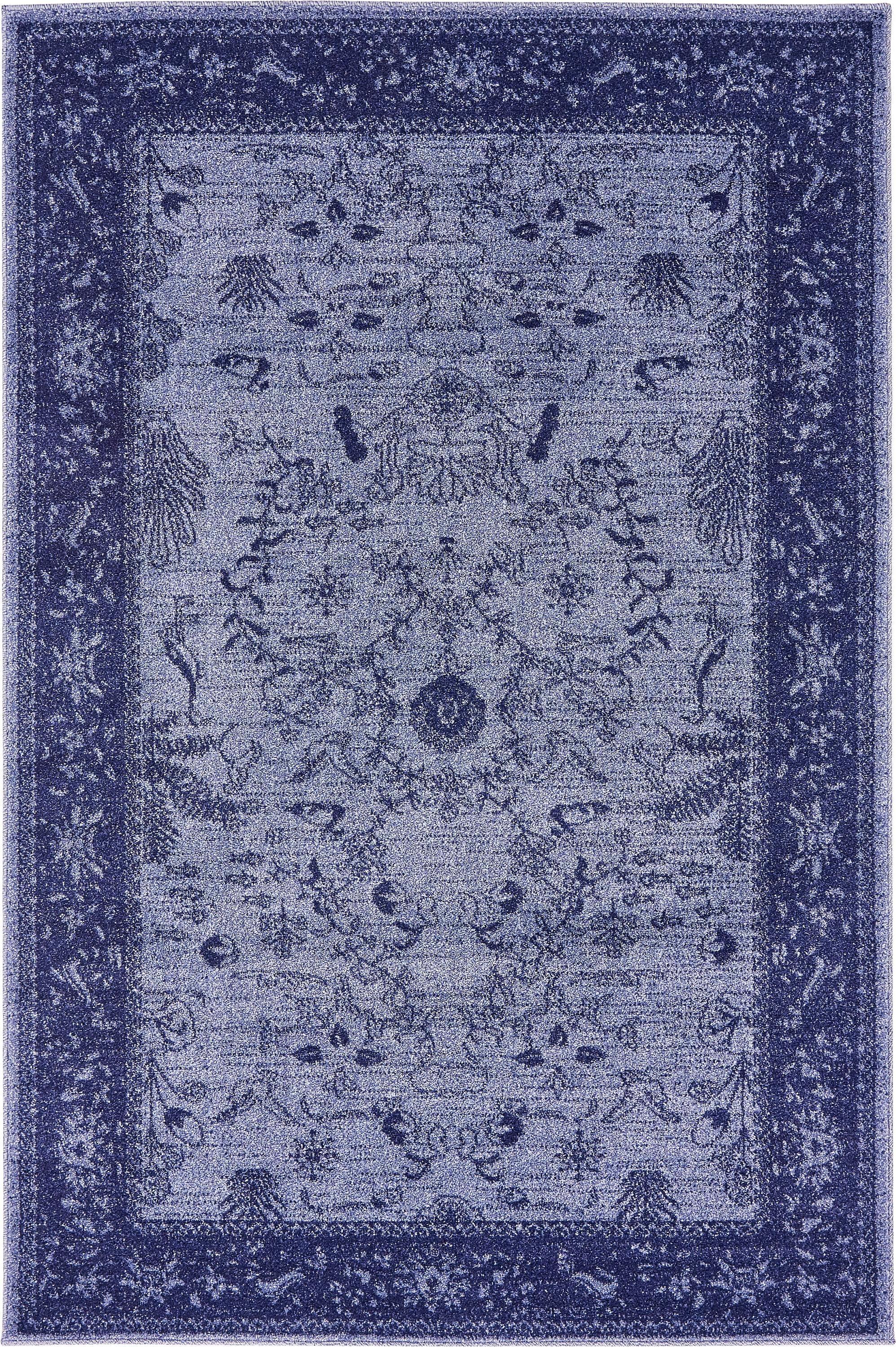 Reversible Washable Blue Floral Synthetic Rug 4' x 6'