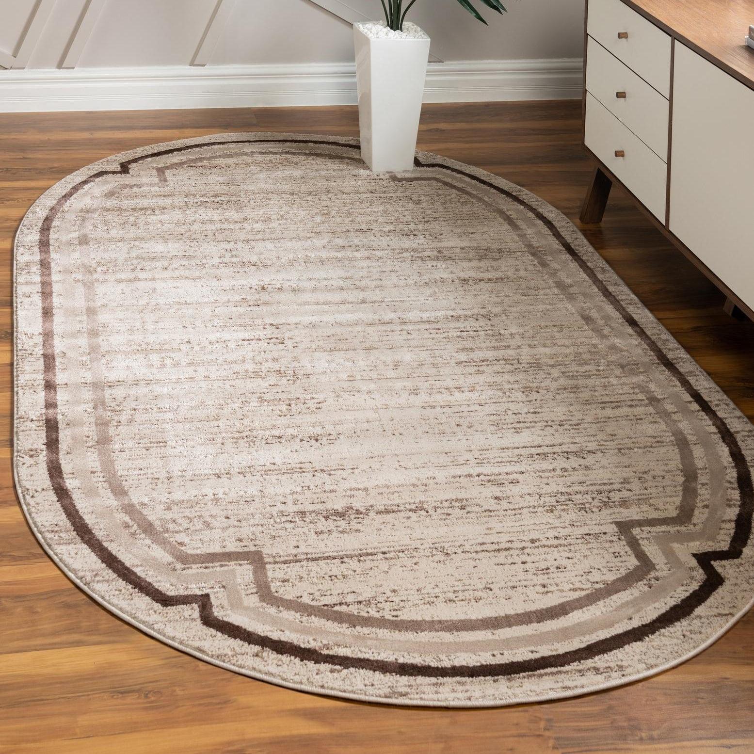 Unique Loom Oasis Collection Area Rug - Fountain (8' x 10' Oval Brown/Beige)