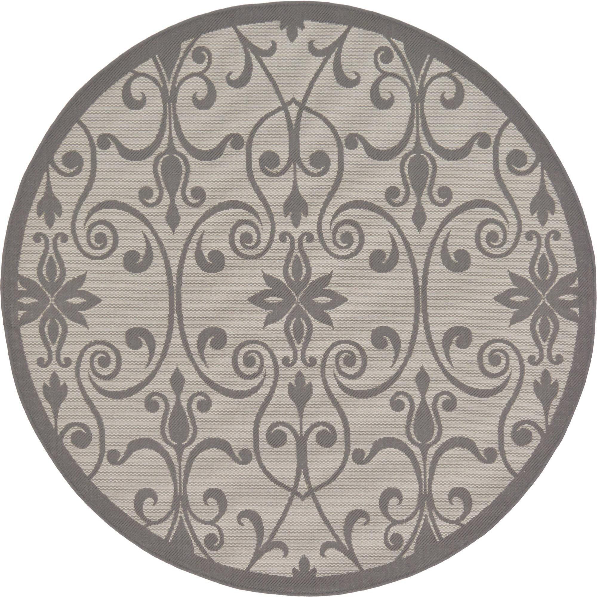 Abstract Gray Gradient 6' Round Synthetic Outdoor Rug