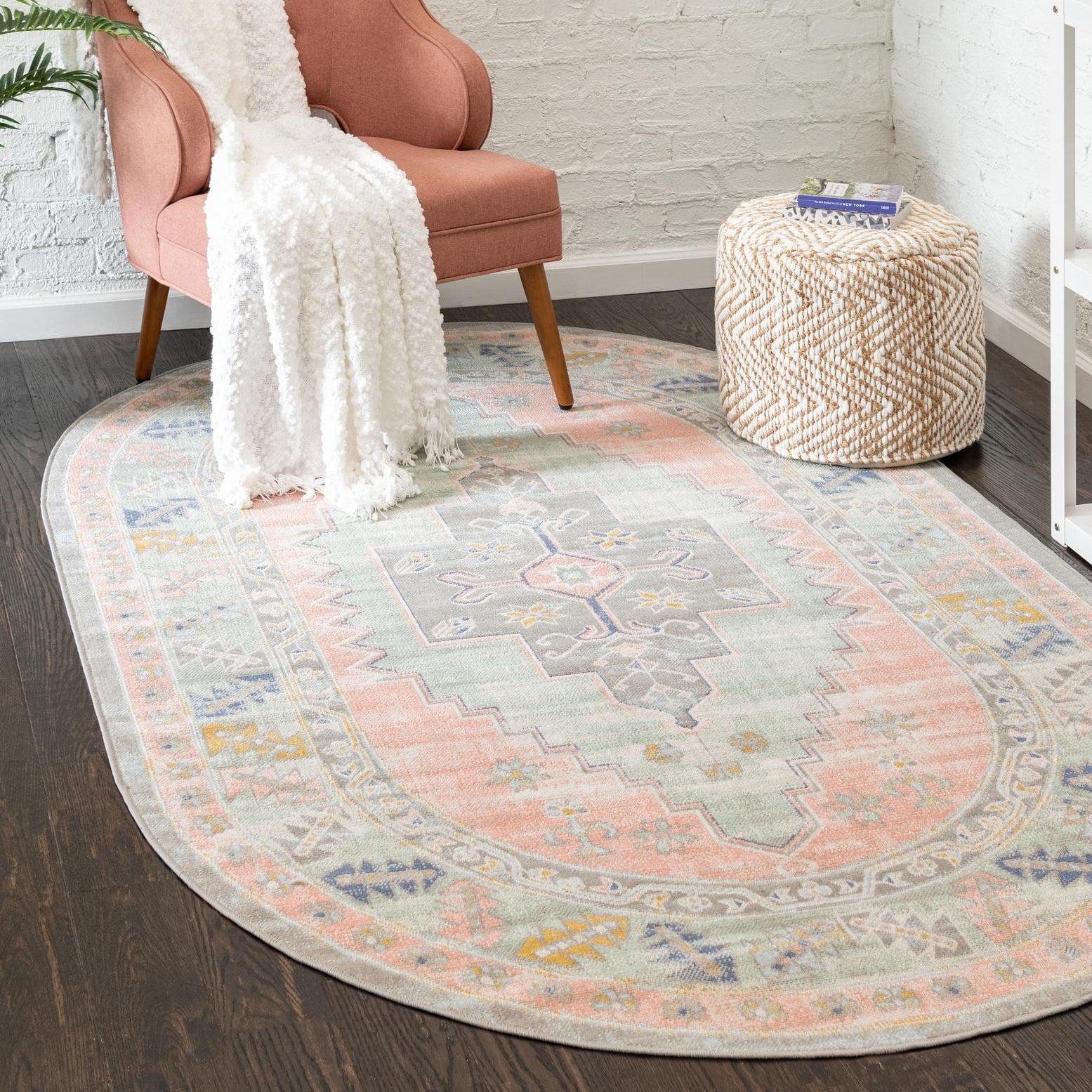 Unique Loom Whitney Collection Area Rug - Geneva (5' x 8' Oval Pink/Blue)