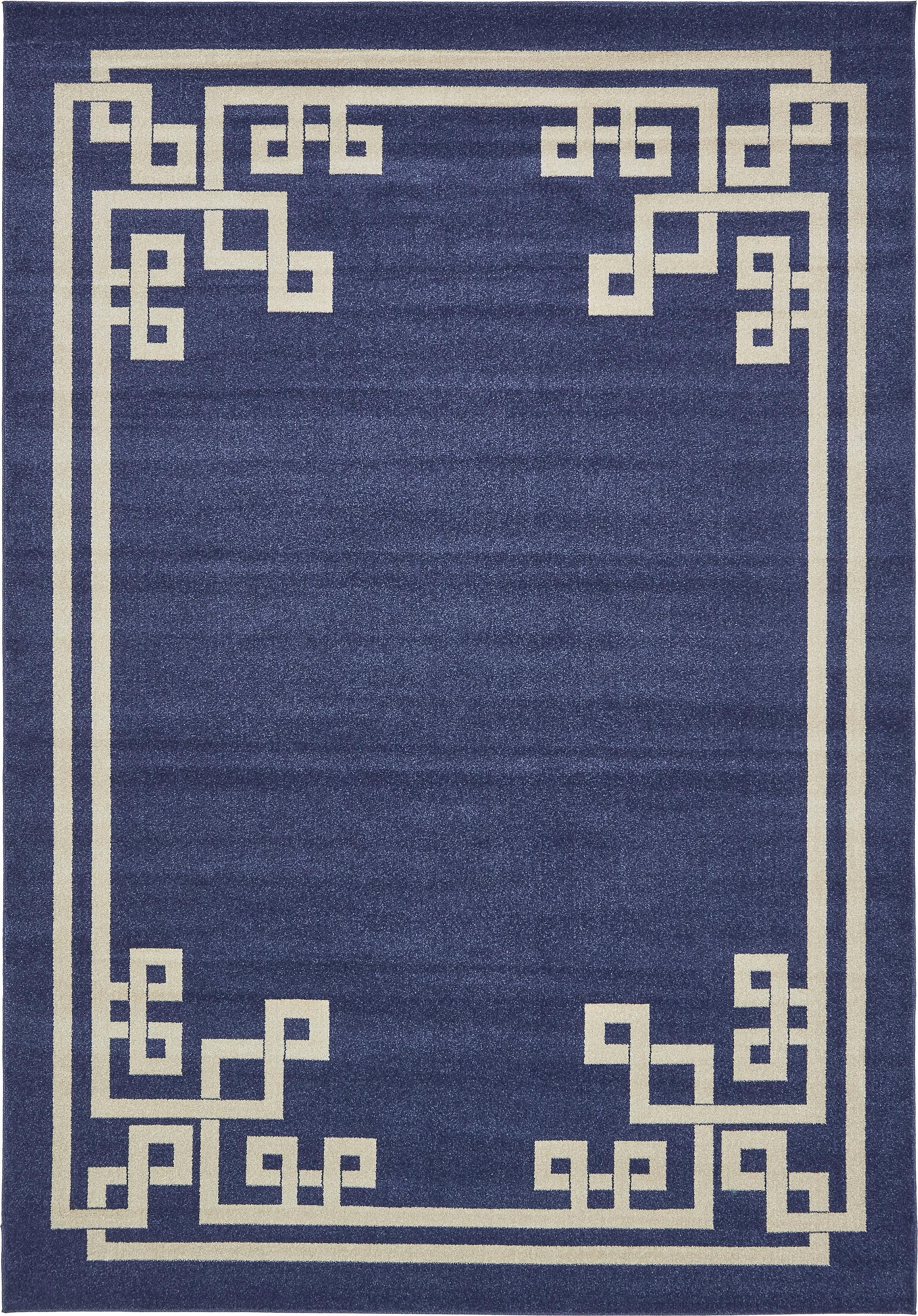 Navy Blue Geometric Synthetic Rectangular Rug 8' x 11' 4"