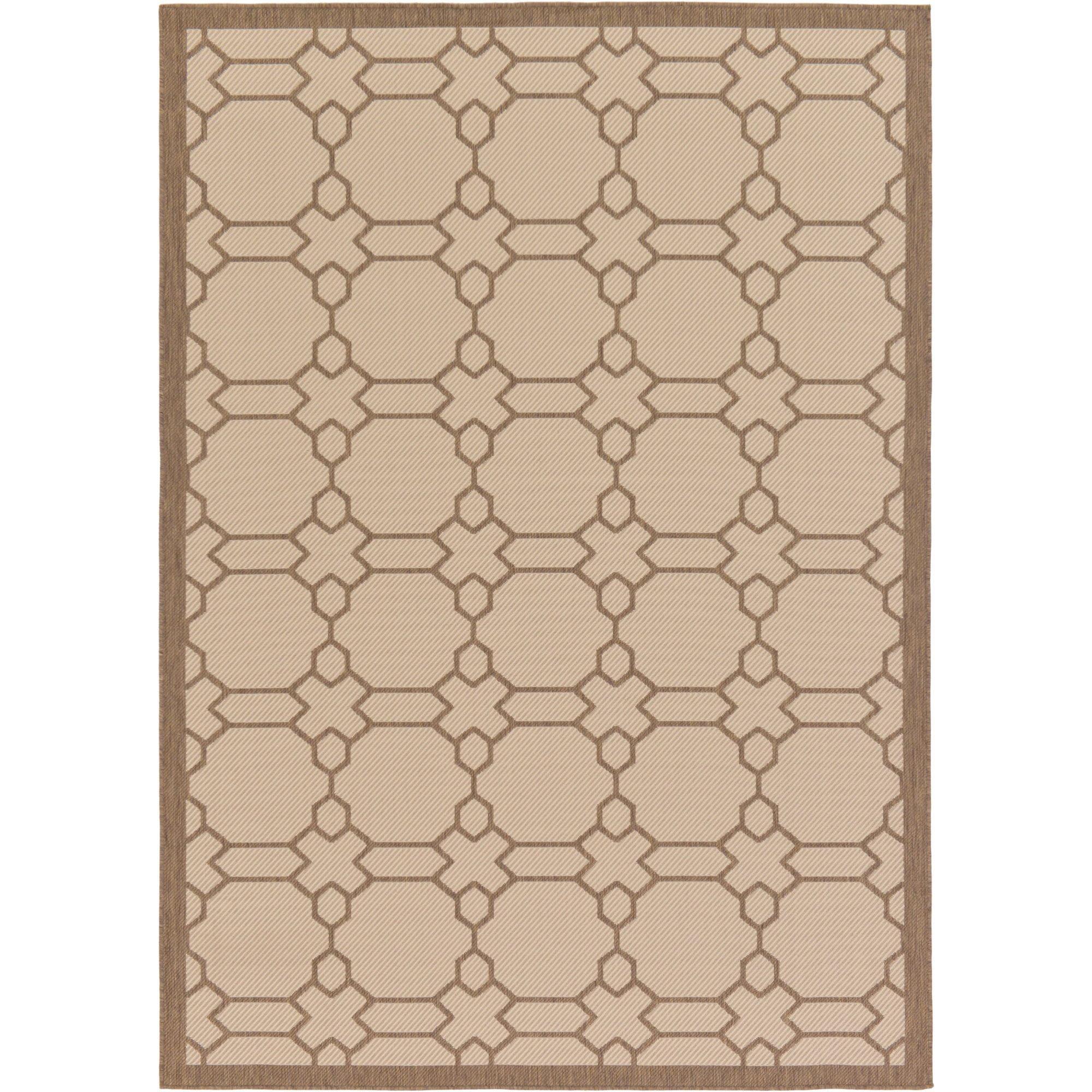 Brown Geometric Synthetic Stain-Resistant Outdoor Rug 7' x 10'