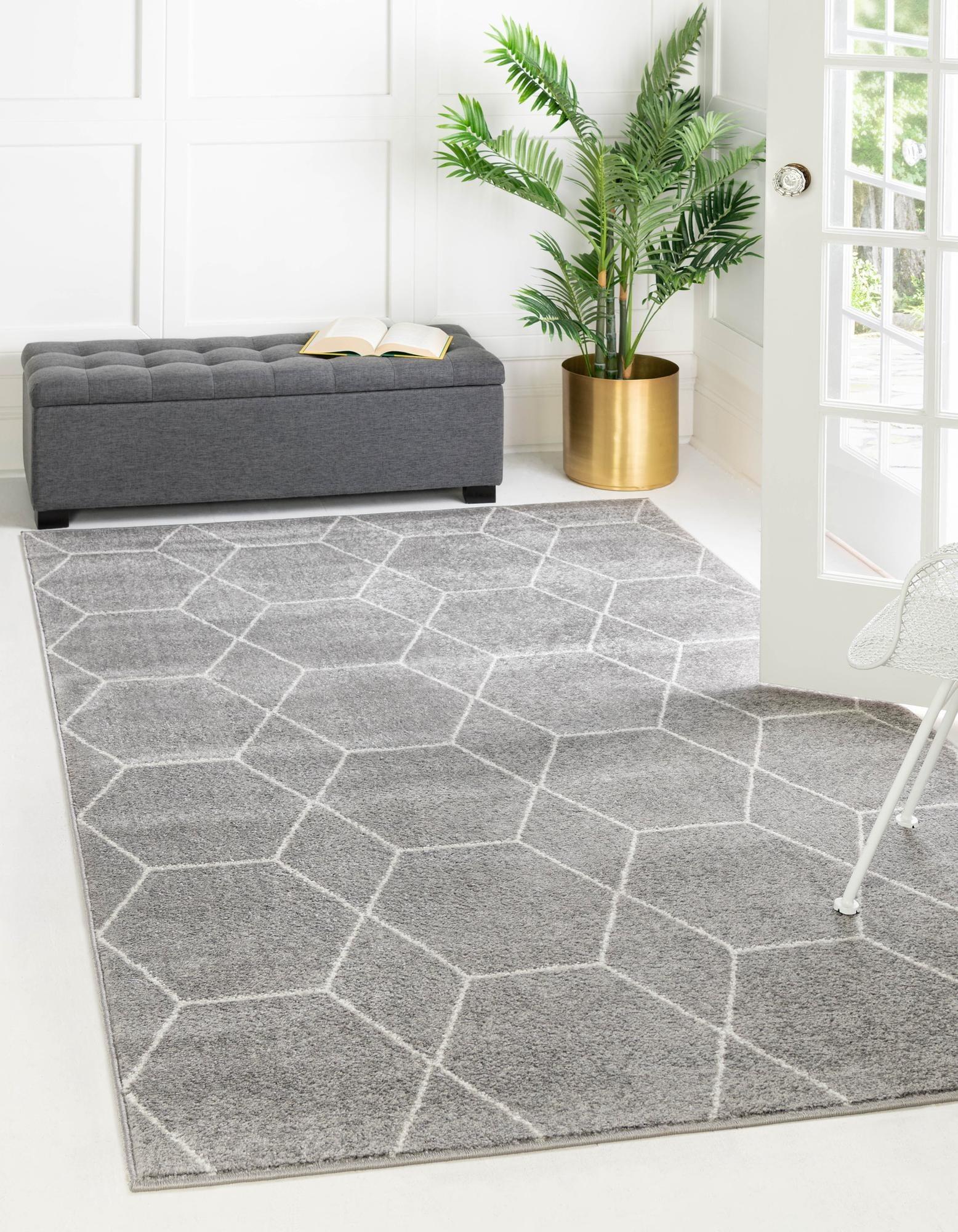 Light Gray 9' x 12' Synthetic Trellis Area Rug