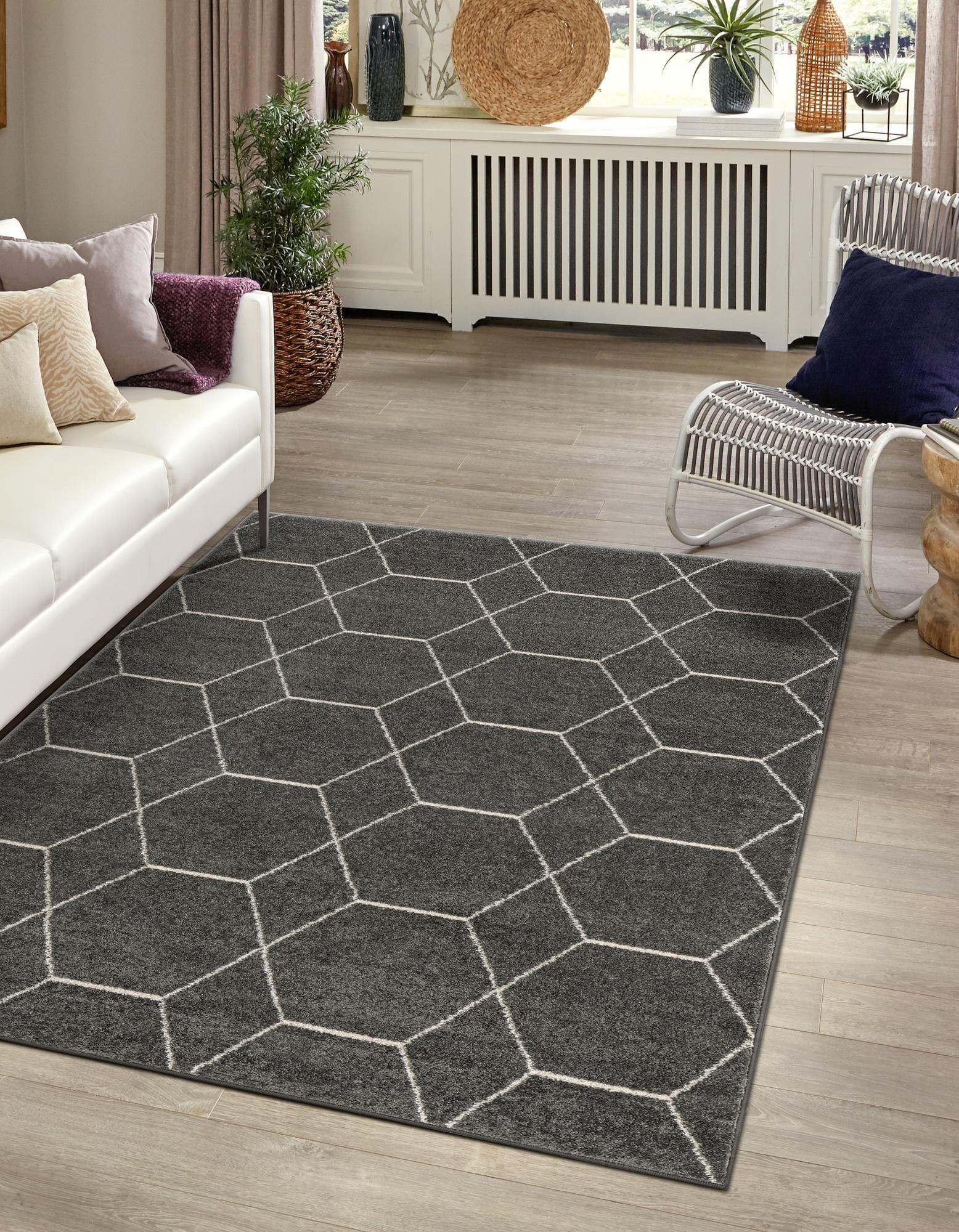 Geometric Trellis Frieze Dark Gray/Ivory Area Rug 3'3" x 5'3"