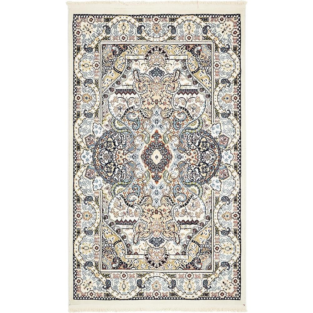 Unique Loom Glasgow Narenj Rug Ivory/Blue 3' x 5' 1" Rectangle Floral Traditional Perfect For Living Room Bed Room Dining Room Office