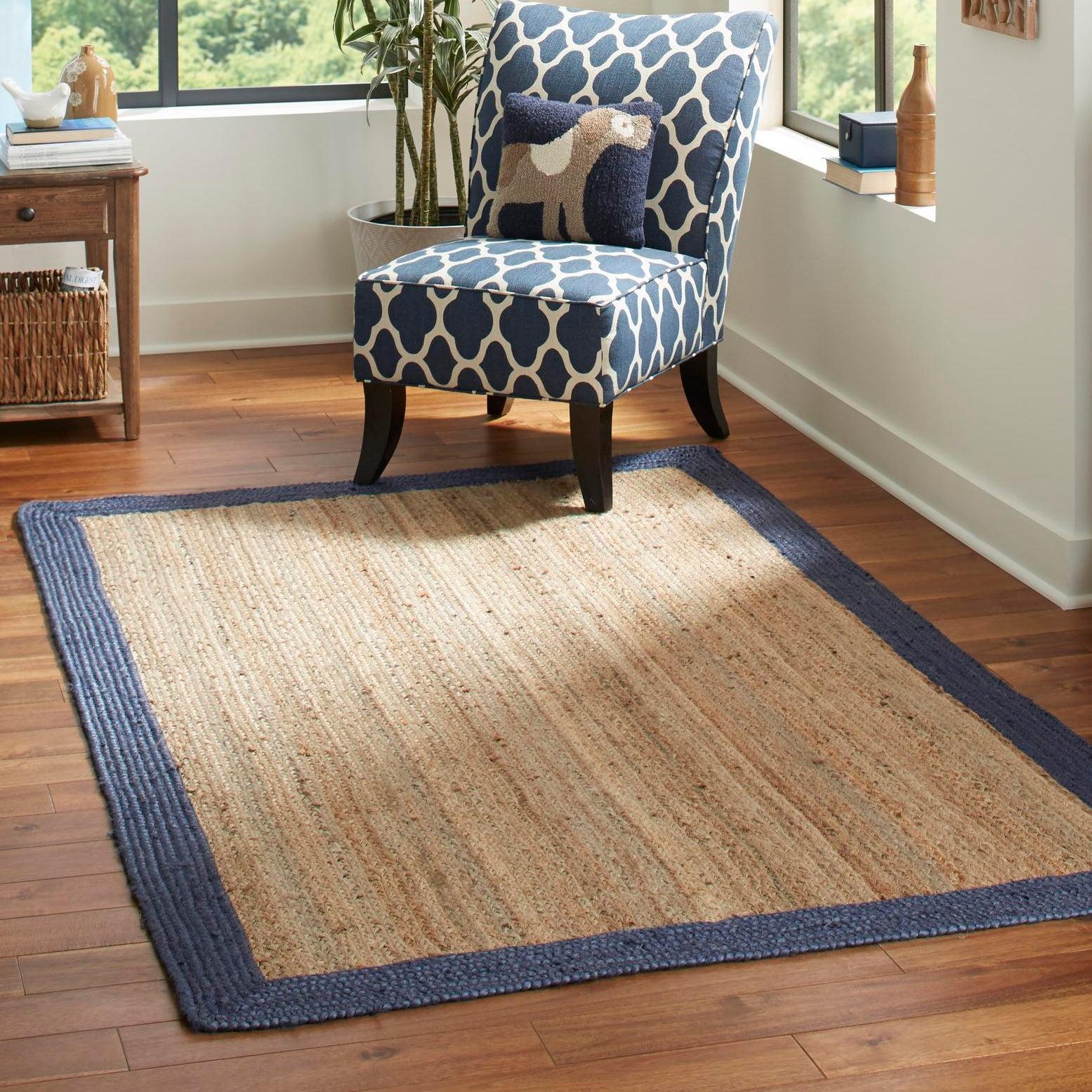 Unique Loom Braided Jute Collection Area Rug - Goa (5' 1" x 8' Rectangle Natural/Navy Blue)