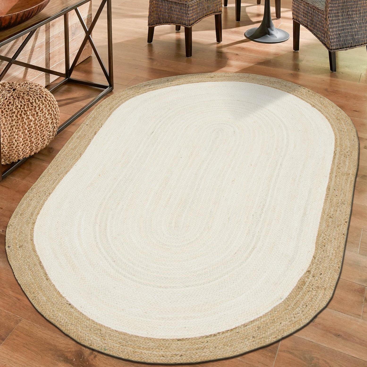 Unique Loom Braided Jute Collection Area Rug - Goa (5' 1" x 8' Oval White/Natural)