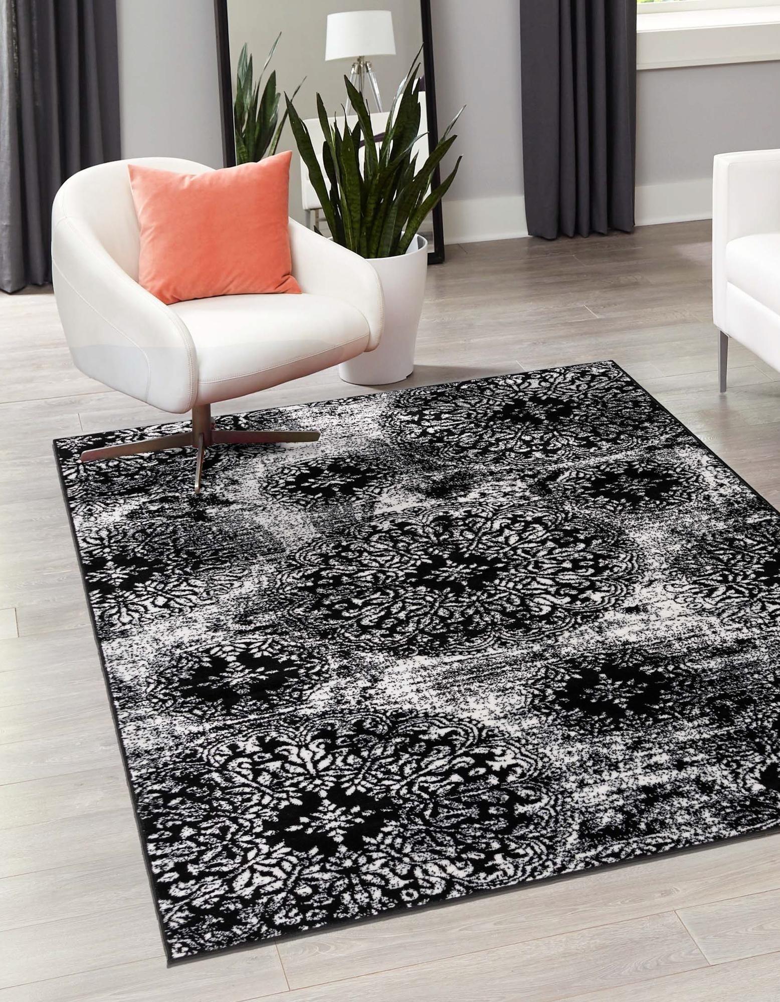 Black and White Bohemian Low Pile Area Rug