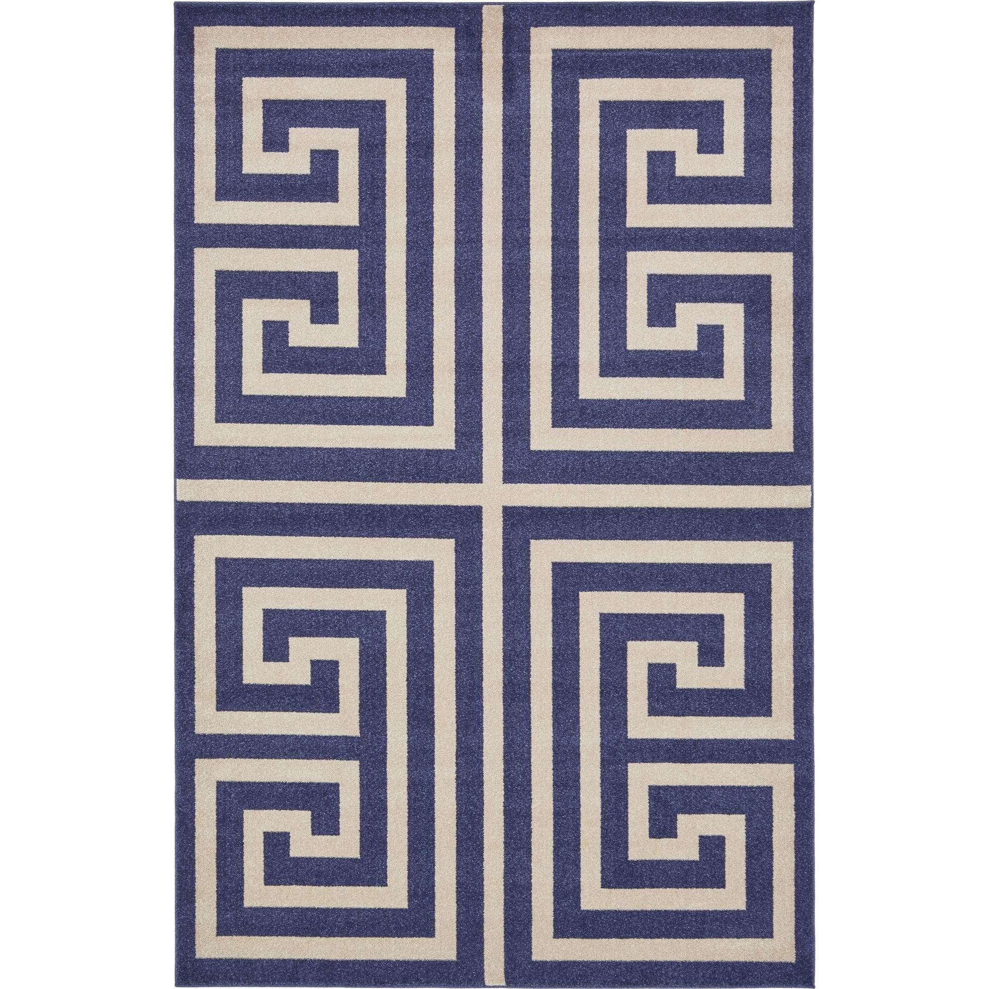 Navy Blue Geometric 6' x 9' Handmade Synthetic Area Rug