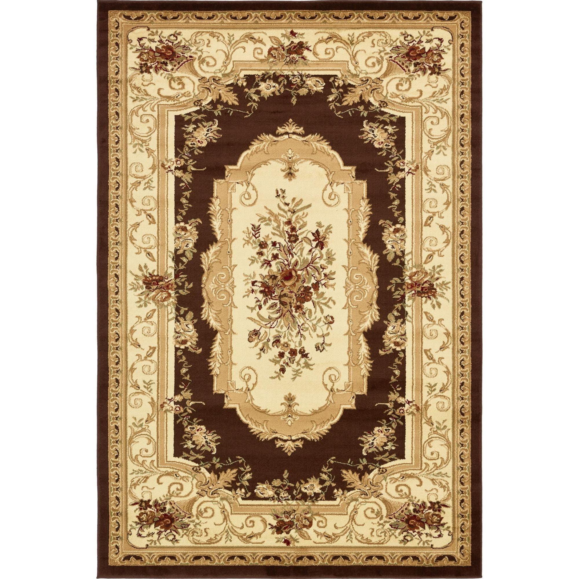 Elegant Floral Motif Versailles 6' x 9' Brown Synthetic Area Rug