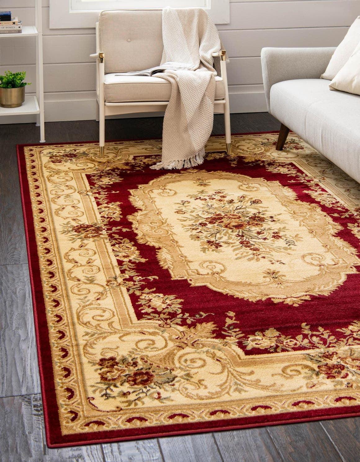 Burgundy Medallion Elegance Rug 3'3" x 5'3" Synthetic Rectangular Indoor