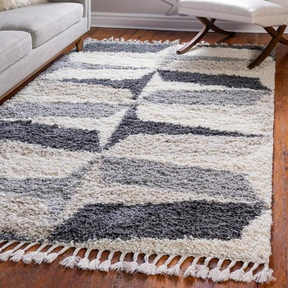 Unique Loom Hygge Shag Collection Area Rug - Balanced (4' 1" x 6' 1" Rectangle Gray/Ivory)